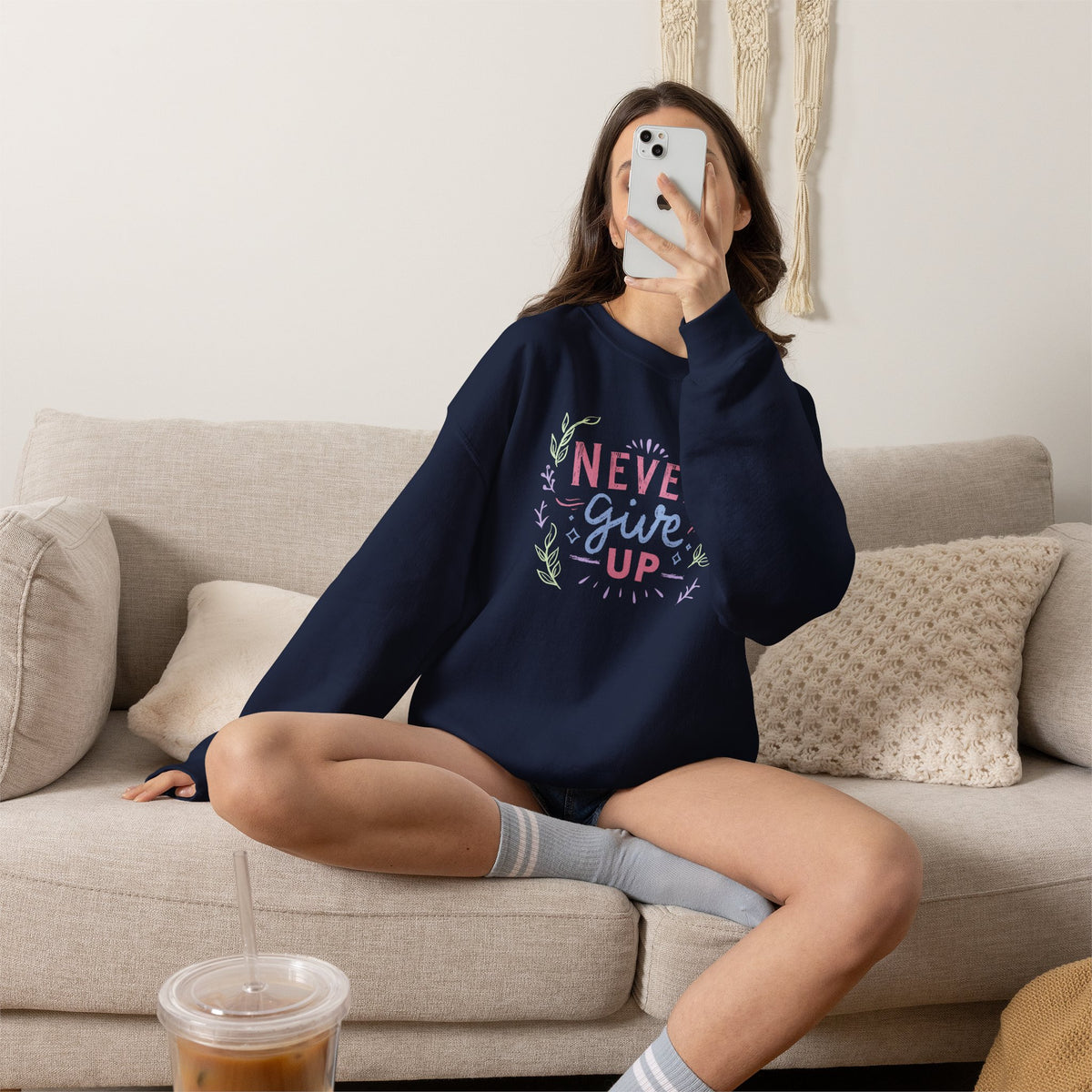 Never Give Up, Motivational Uplifting Gildan Unisex Heavy Blend™ Crewneck Sweatshirt for OT, PT, Speech Therapy