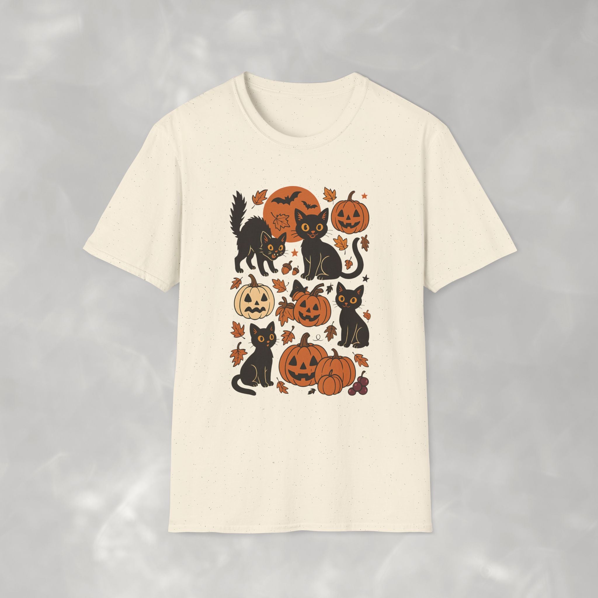 Spooky Black Cats and Jack-O-Lanterns, Gildan Unisex Softstyle T-Shirt