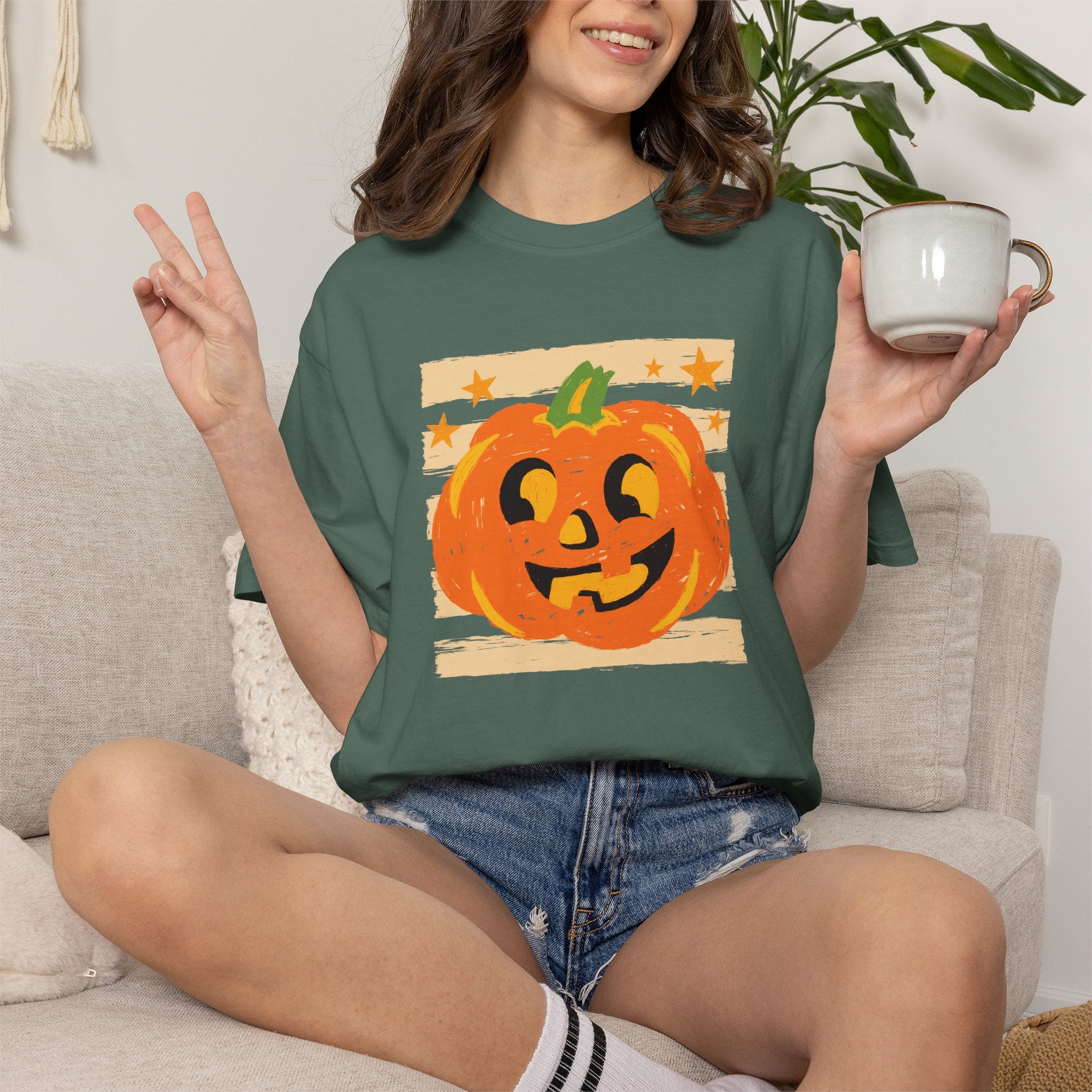 Happy Jack-O-Lantern, Striped Halloween Comfort Colors Unisex Garment-Dyed T-shirt