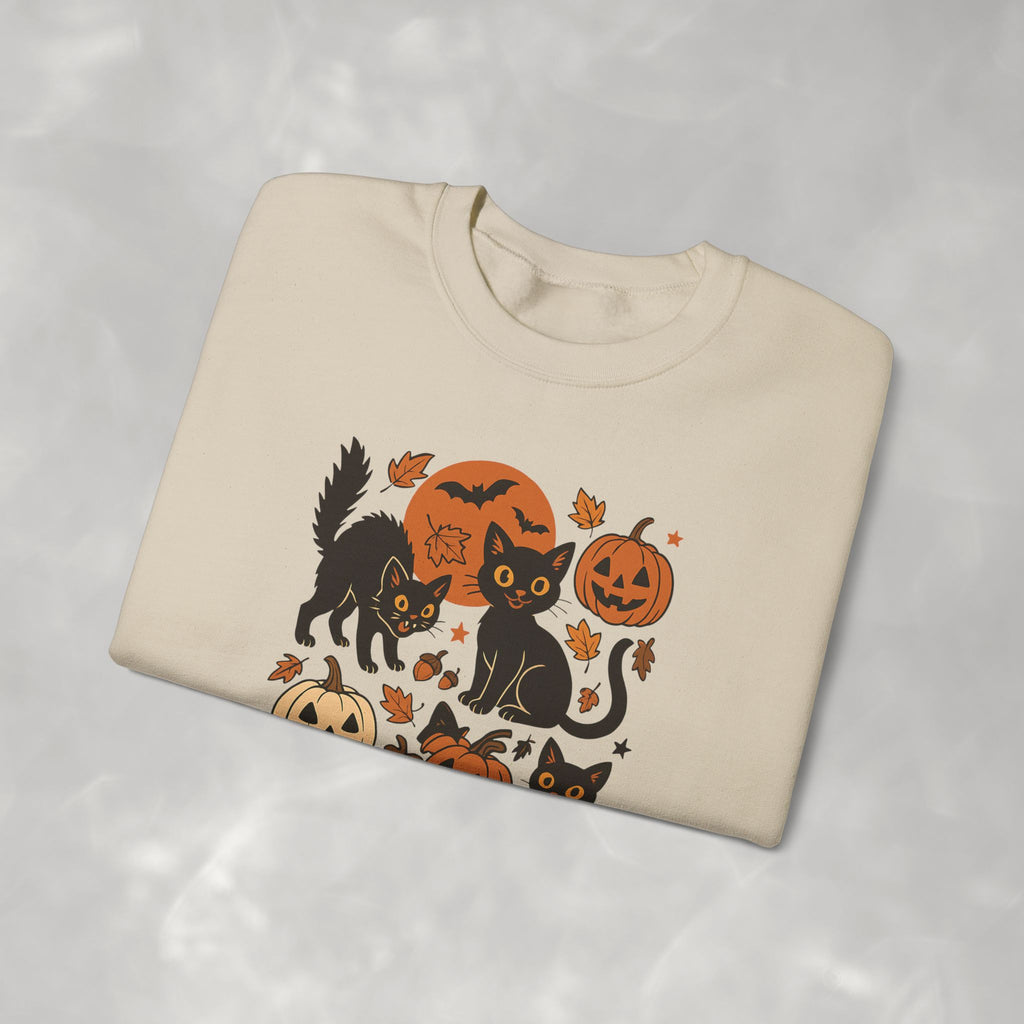 Spooky Black Cats and Jack-O-Lanterns, Gildan Unisex Heavy Blend™ Crewneck Sweatshirt