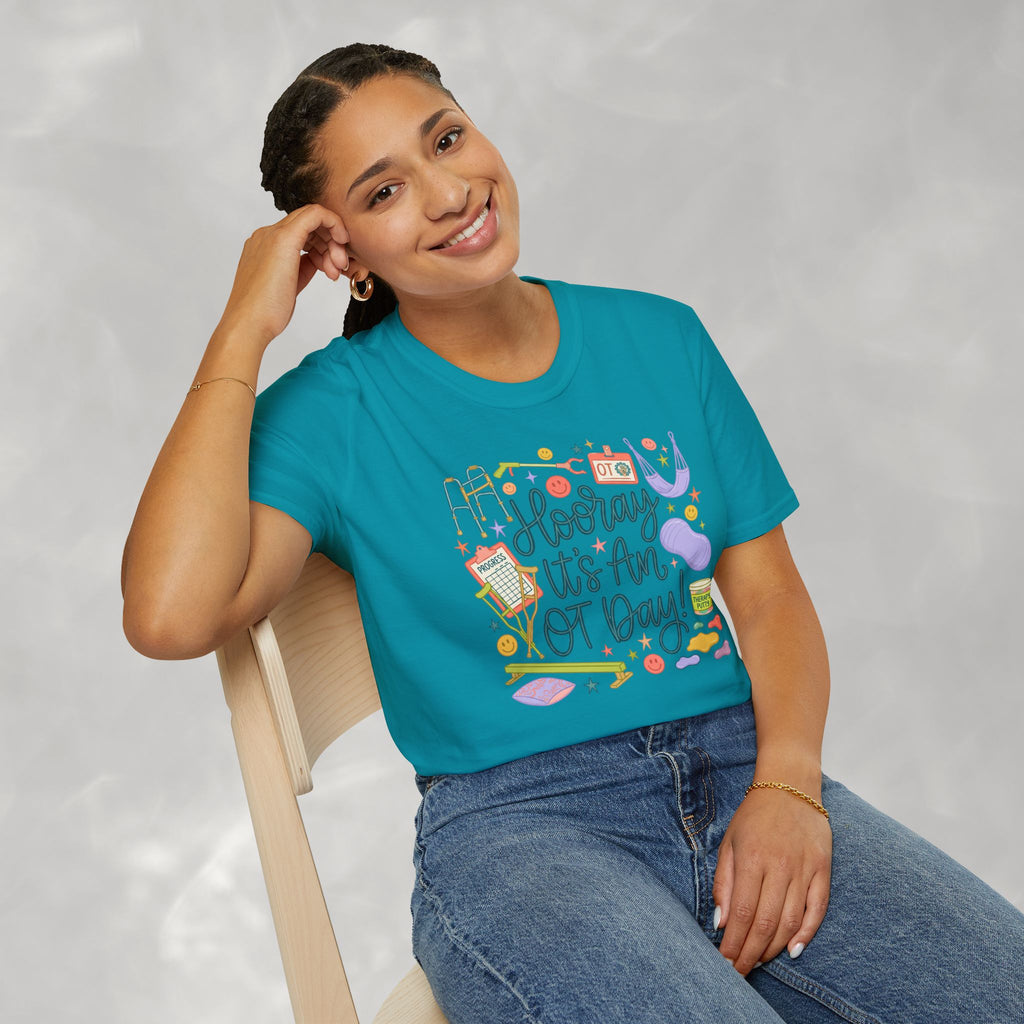 Hooray It's an OT Day, Cute, Playful, Pediatric Occupational Therapy, OTR, COTA Gildan Unisex Softstyle T-Shirt