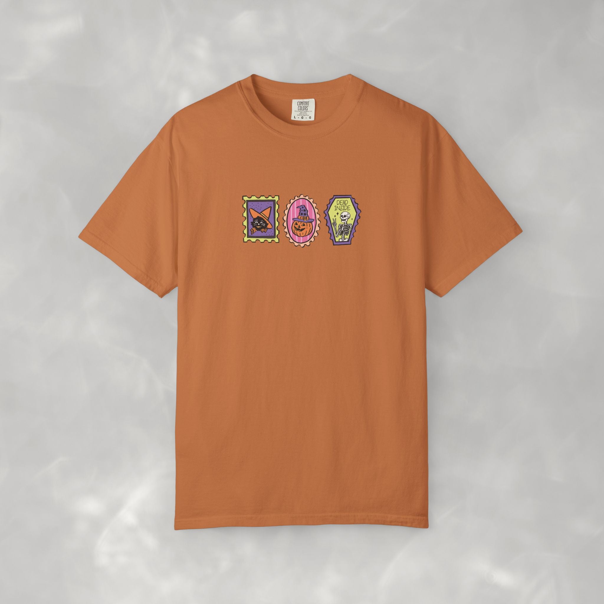 Cute Halloween Spooky Stamps with Cat, Jack-O-Lanter, Skeleton, Comfort Colors Tee