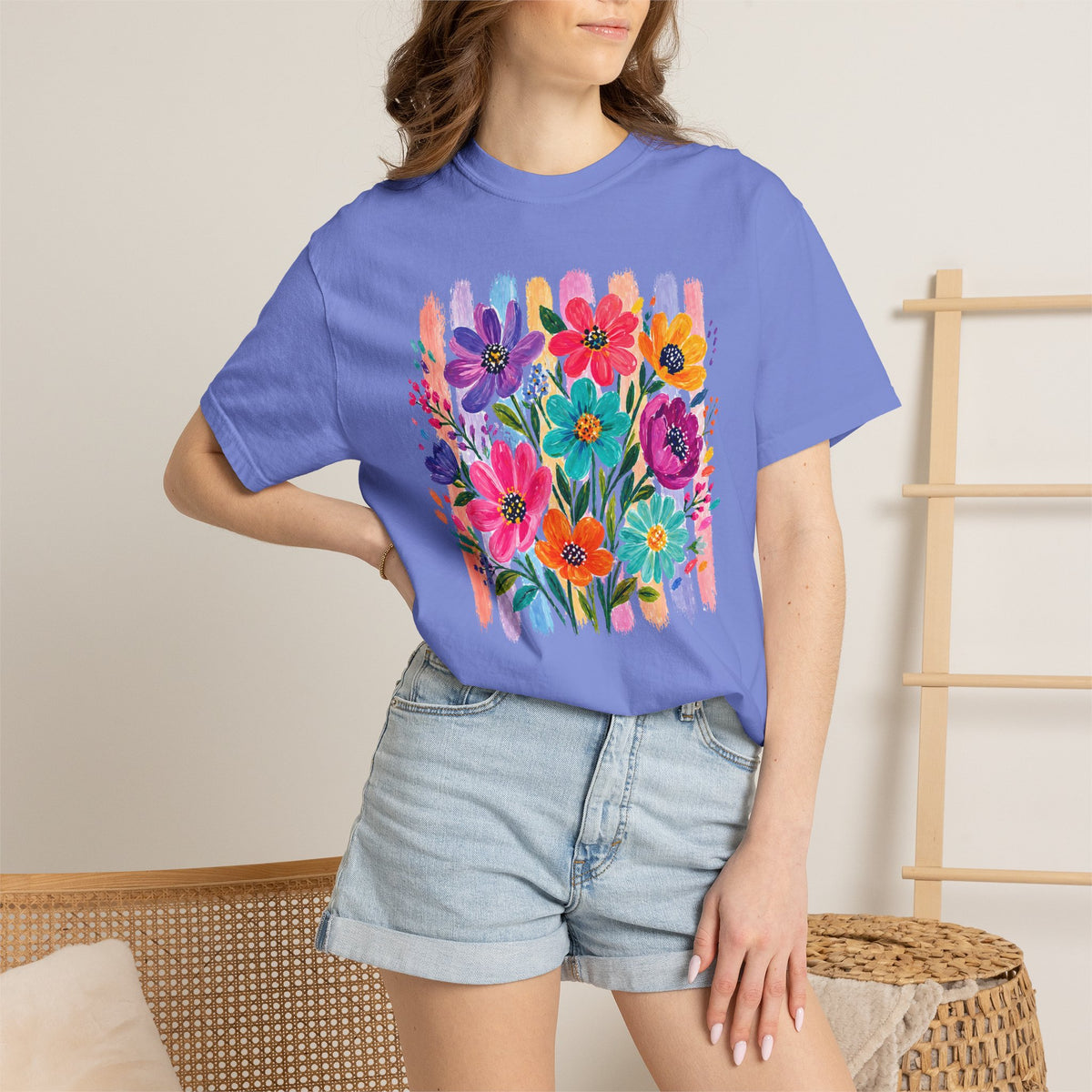 Boho Floral Stripes Comfort Colors Tee