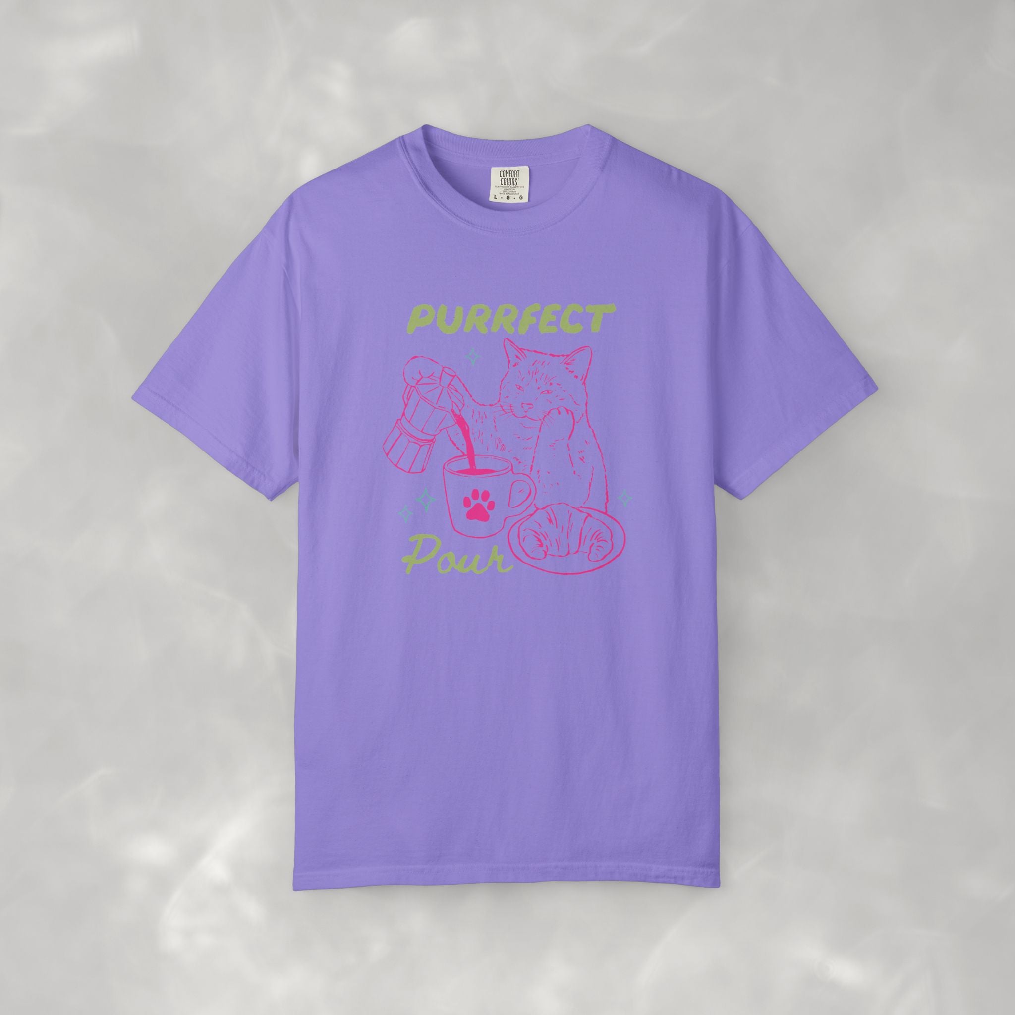 Purrfect Pour, Funny, Coffee, Cat Lover Comfort Colors Tee