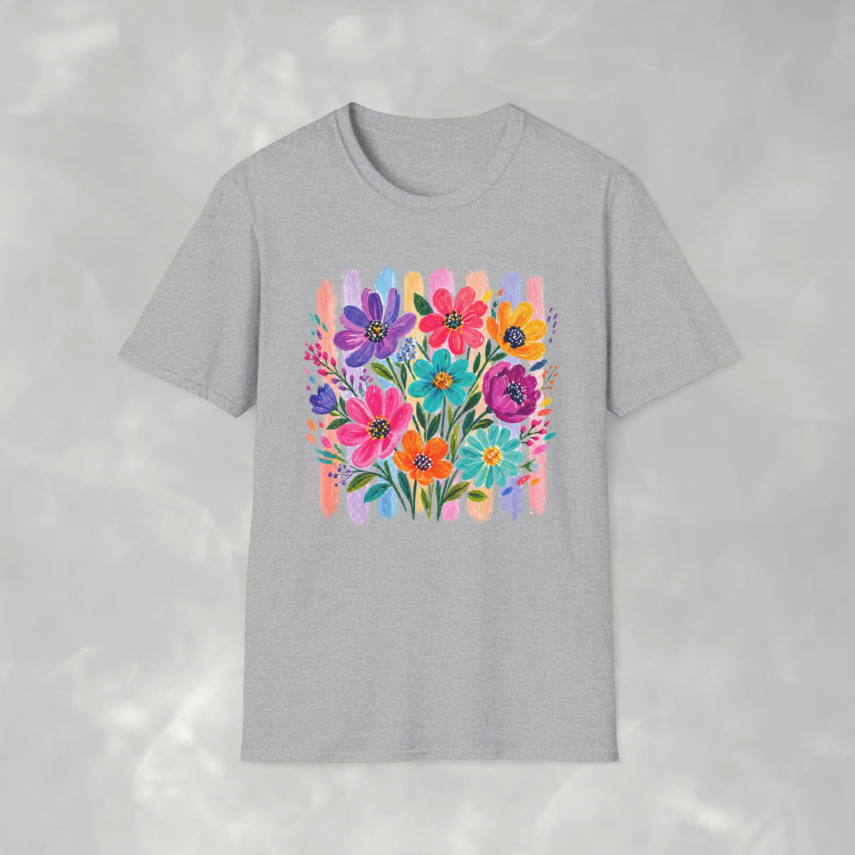 Boho Striped Flowers Gildan Softstyle T-Shirt