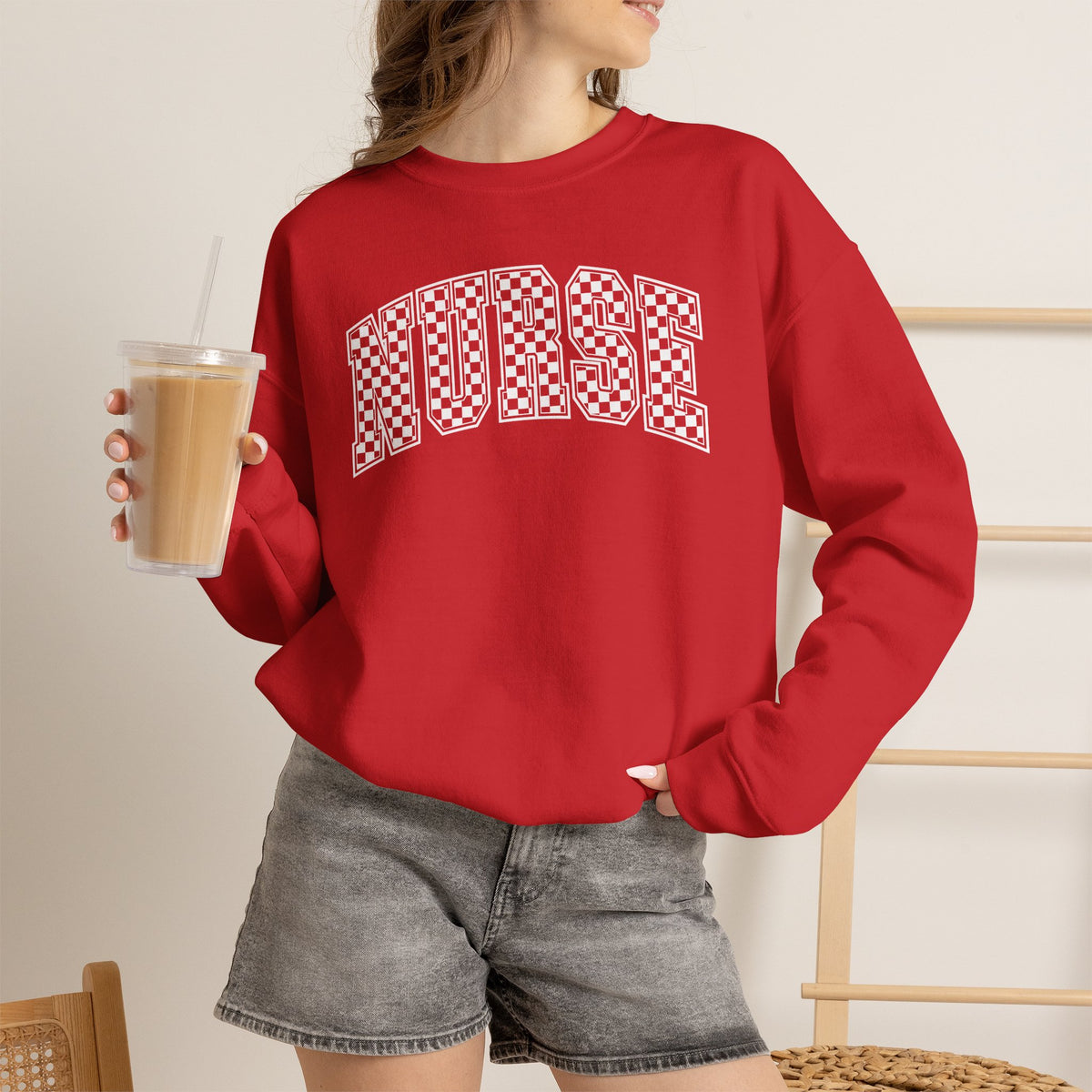 Nurse Checkered Gildan Unisex Heavy Blend™ Crewneck Sweatshirt for RN, LPN, GN, Nursing Students
