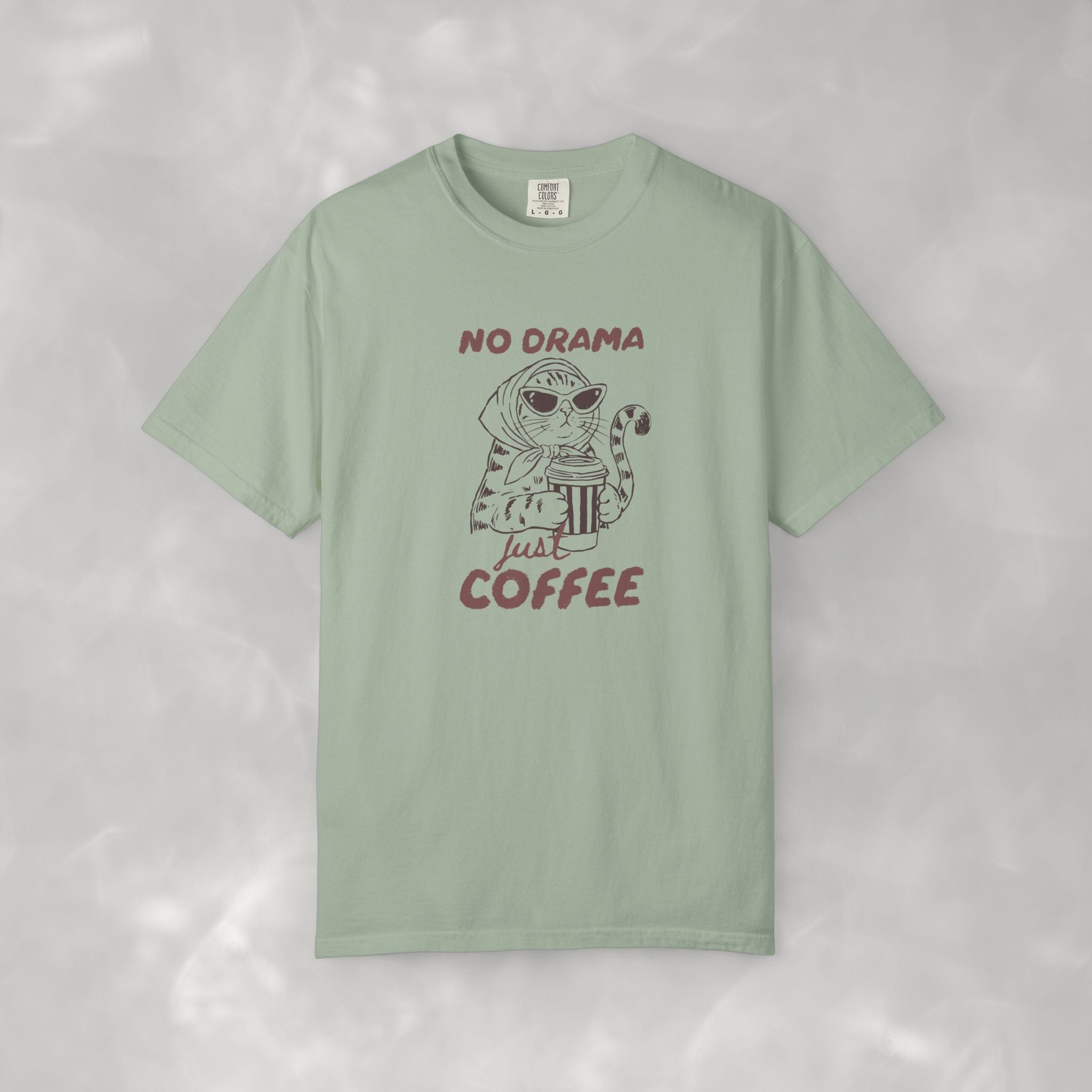 No Drama Just Coffee, Funny, Coffee, Cat Lover Comfort Colors Tee
