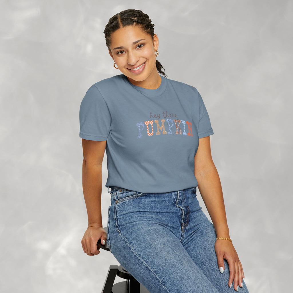 Hey There Pumpkin Distressed Comfort Colors Garment-Dyed T-shirt for Autumn, Fall, Thanksgiving