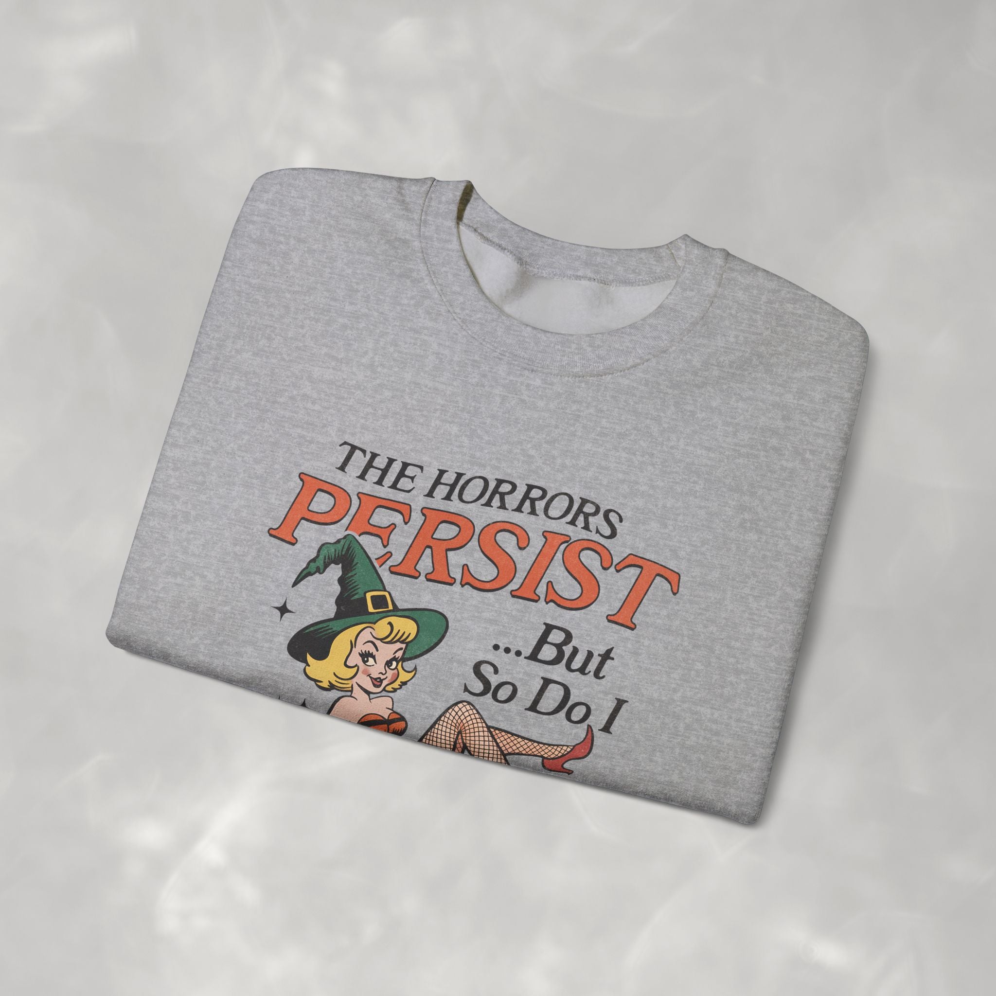 The Horrors Persist but So Do I, Funny Vintage Retro Halloween, Gildan Unisex Heavy Blend™ Crewneck Sweatshirt