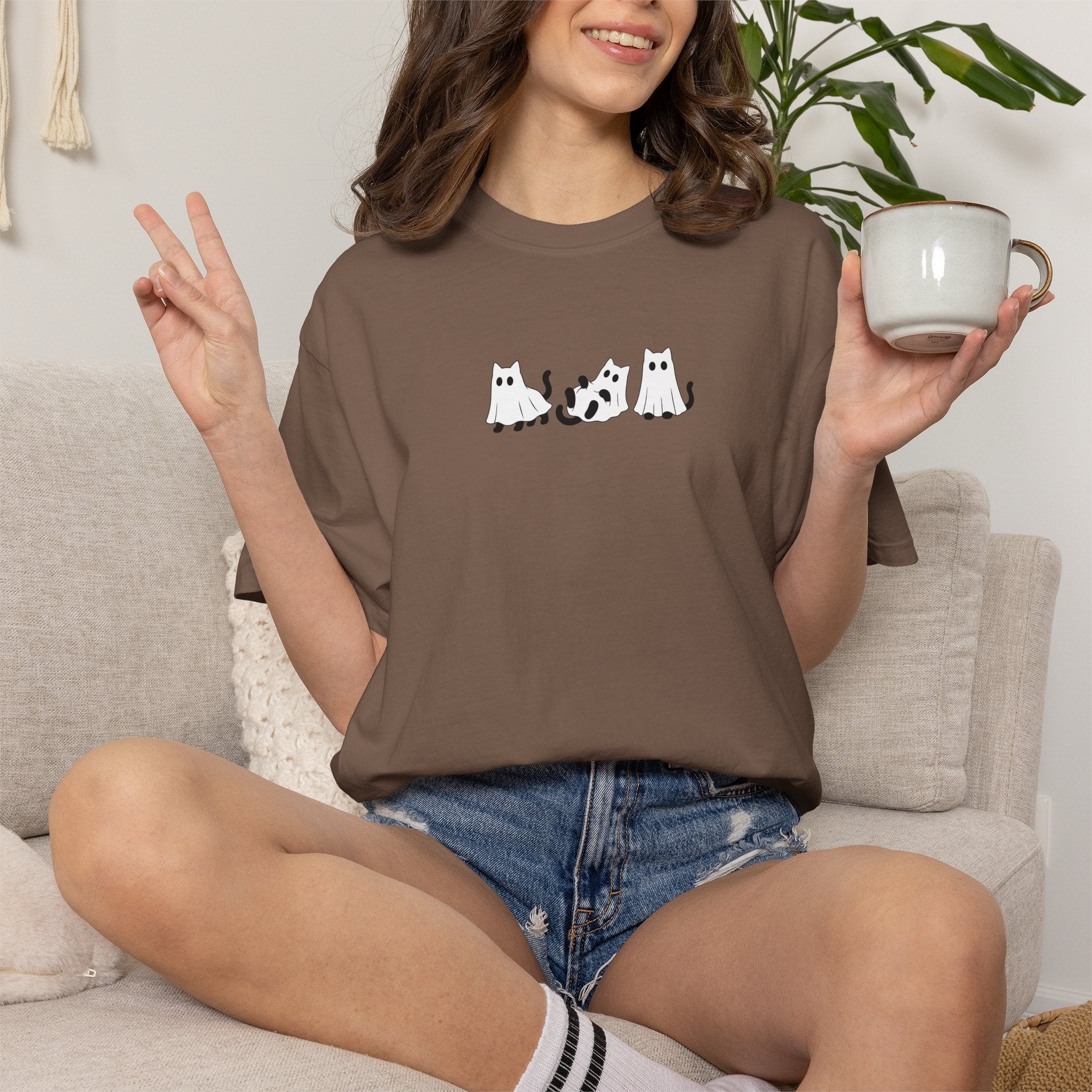 Cute Black Cat Ghosts, Haunted Kitties Halloween Comfort Colors Tee