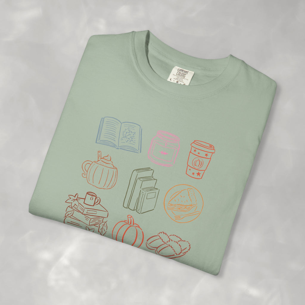 Autum Vibes, Cozy Reading, Pumpkin Spice, Hand-Drawn Doodles Comfort Colors Tee