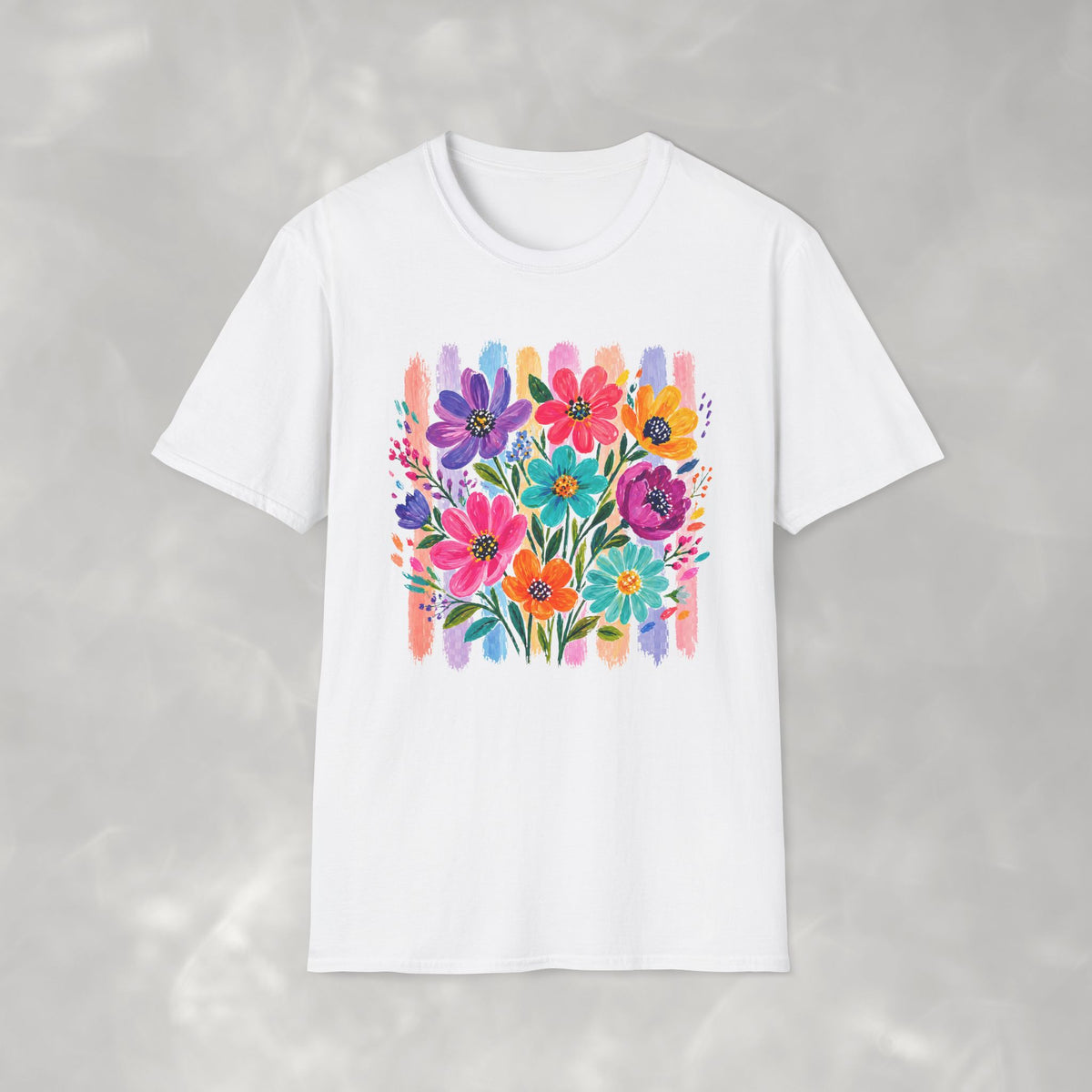 Boho Striped Flowers Gildan Softstyle T-Shirt