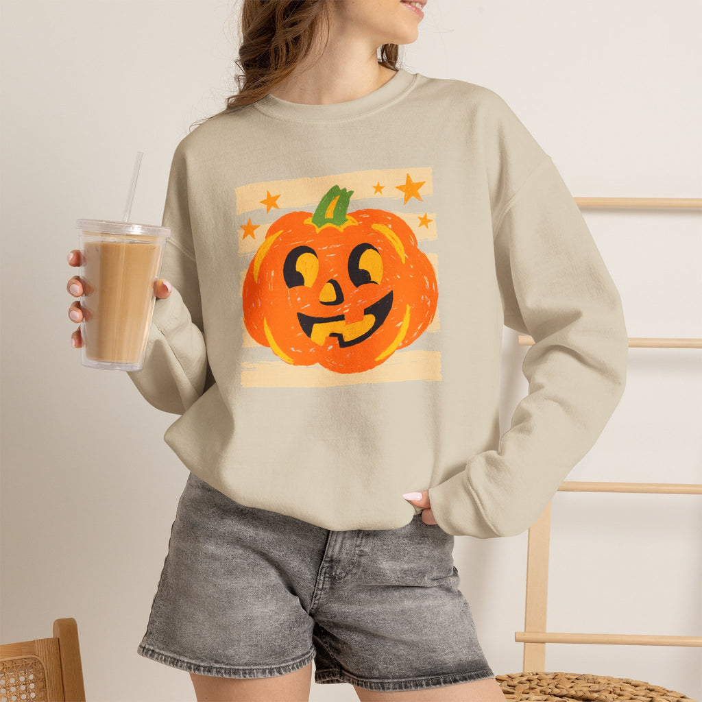 Happy Jack-O-Lantern, Striped Halloween Unisex Heavy Blend™ Crewneck Sweatshirt