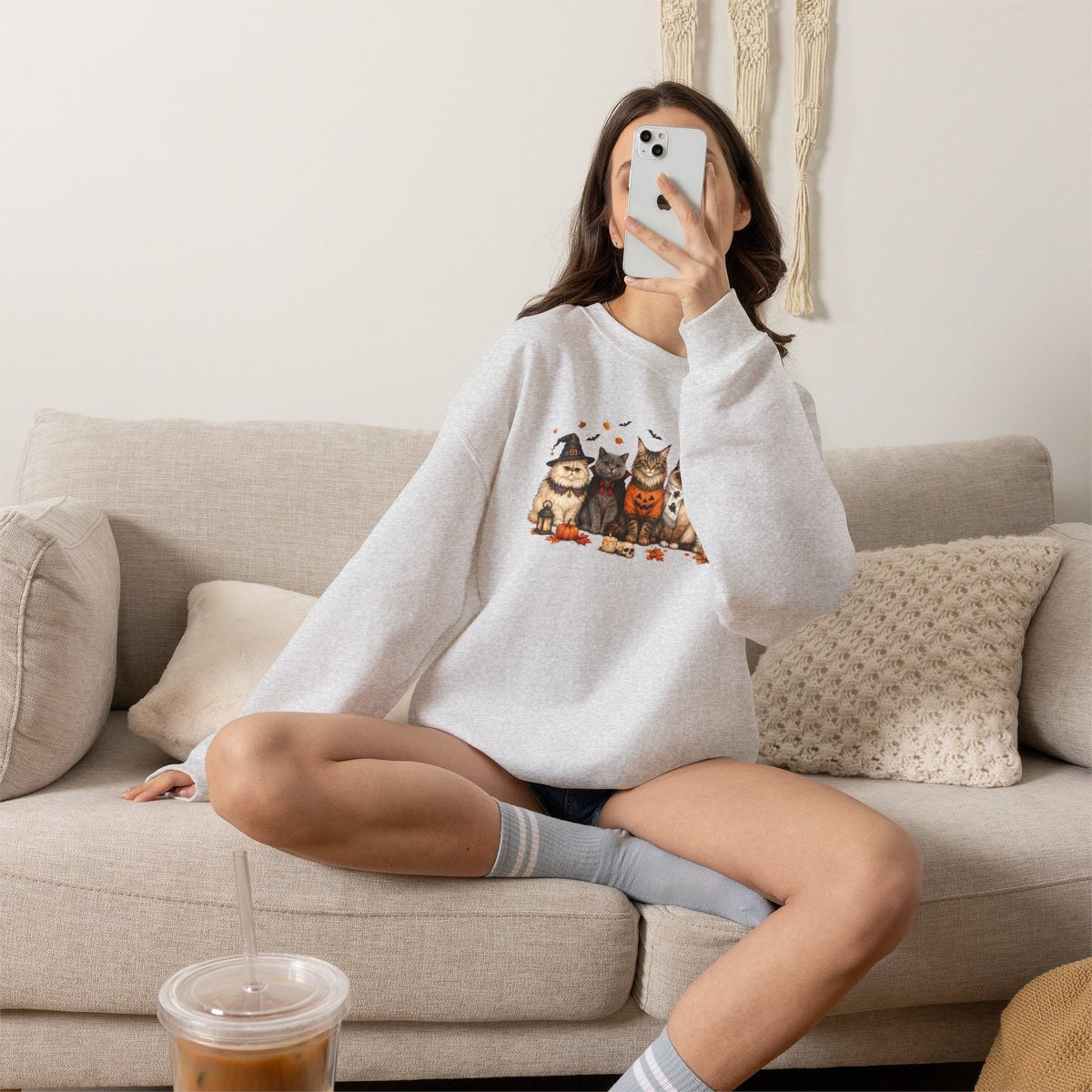 Retro Cats in Halloween Costume Gildan Unisex Heavy Blend™ Crewneck Sweatshirt