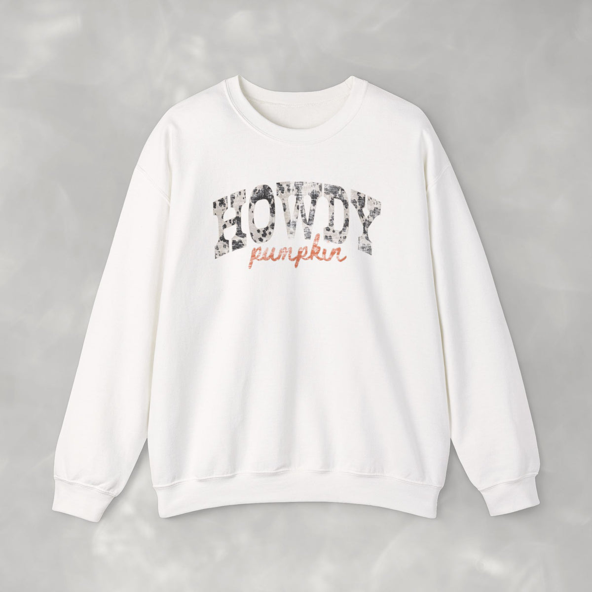 Howdy Pumpkin Distressed Western Style Gildan Unisex Heavy Blend™ Crewneck Sweatshirt for Autumn, Fall, Thanksgiving