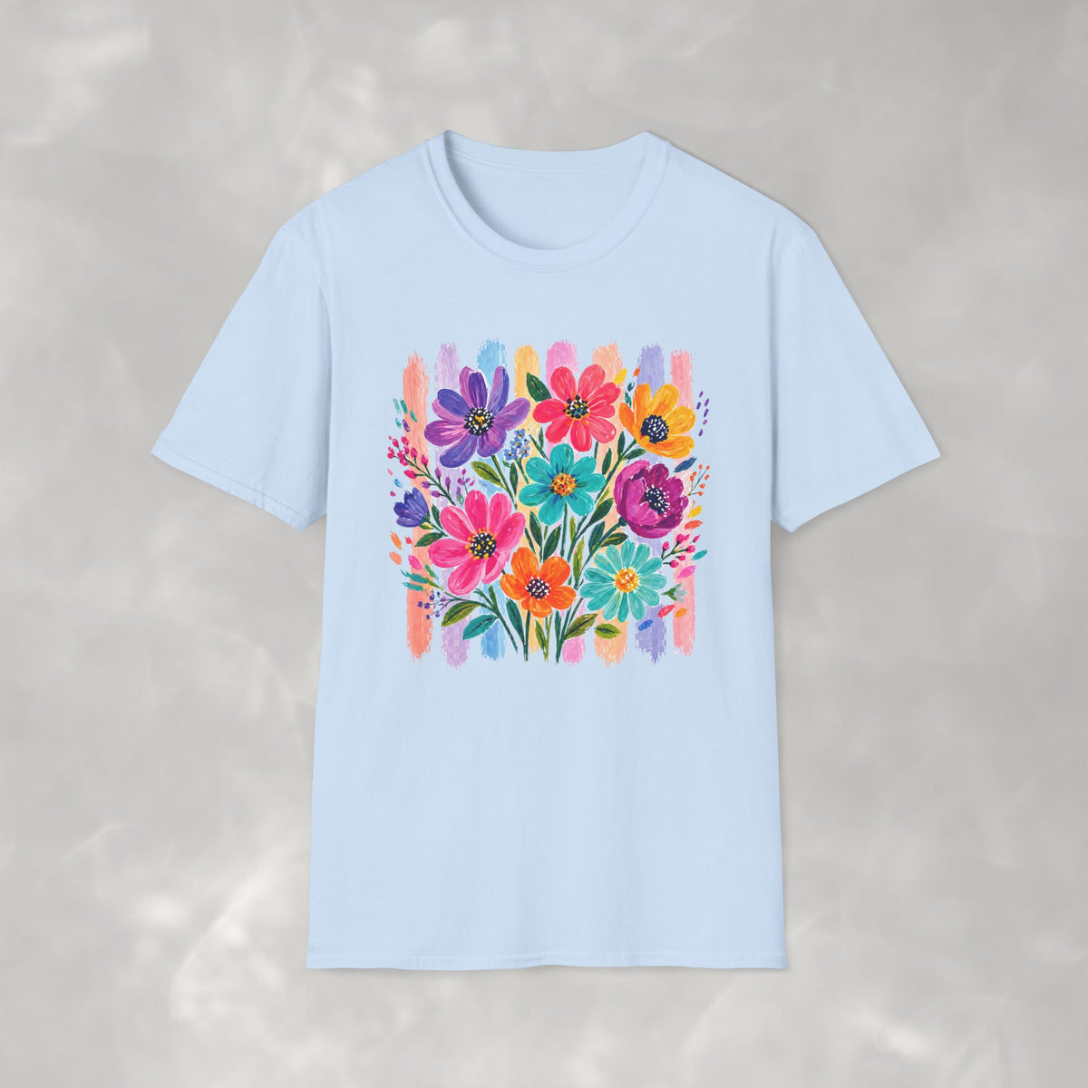 Boho Striped Flowers Gildan Softstyle T-Shirt
