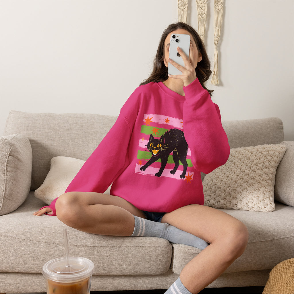 Spooky, Cute Black Cat, Halloween, Gildan Unisex Heavy Blend™ Crewneck Sweatshirt