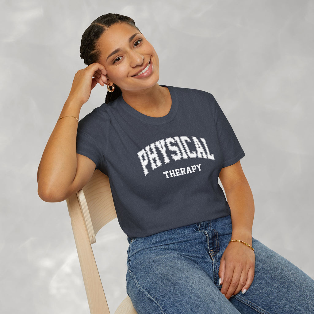 Physical Therapy, Therapist Varsity Style Gildan Unisex Softstyle T-Shirt