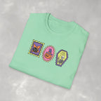 Cute Halloween Spooky Stamps with Cat, Jack-O-Lanter, Skeleton, Gildan Unisex Softstyle T-Shirt