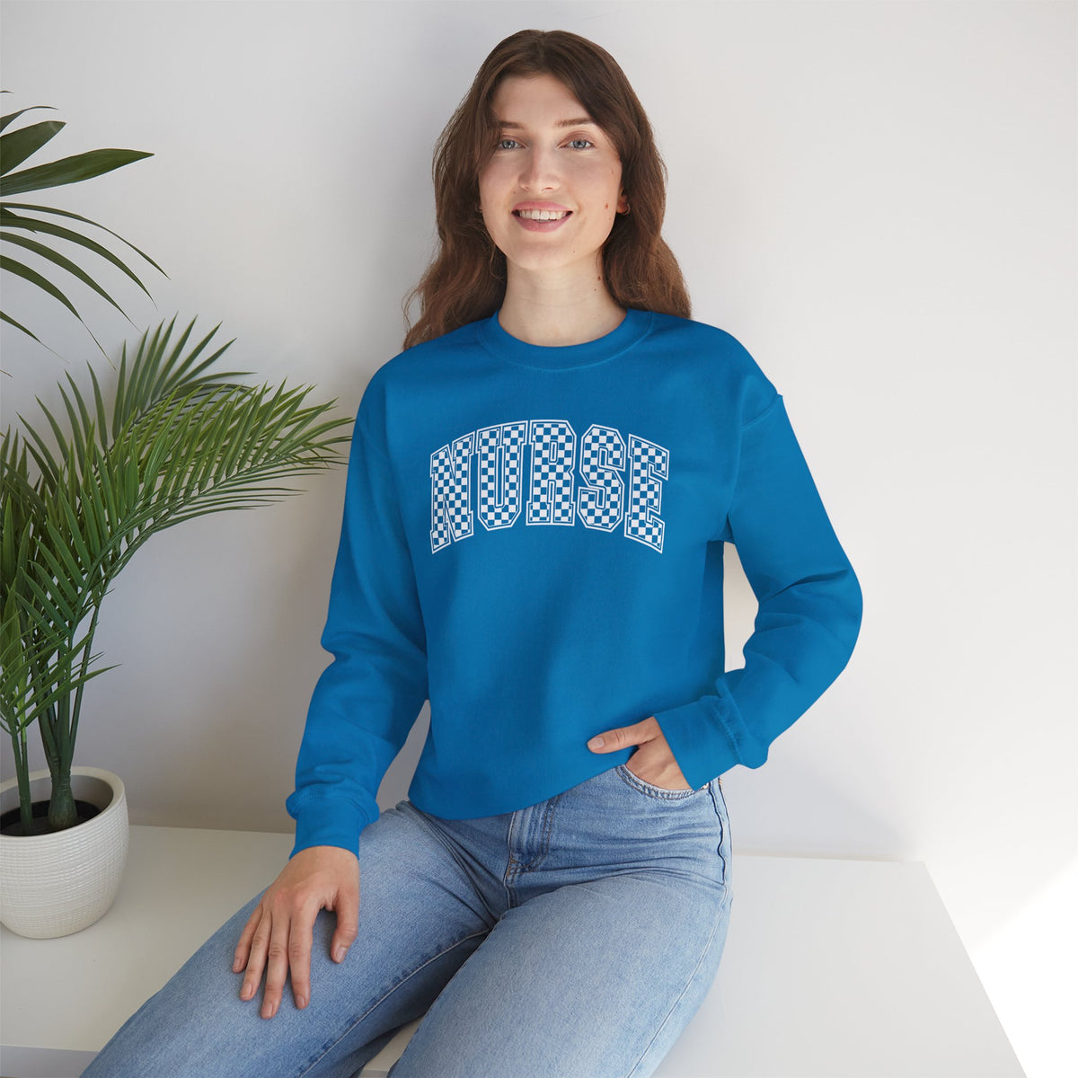 Nurse Checkered Gildan Unisex Heavy Blend™ Crewneck Sweatshirt for RN, LPN, GN, Nursing Students