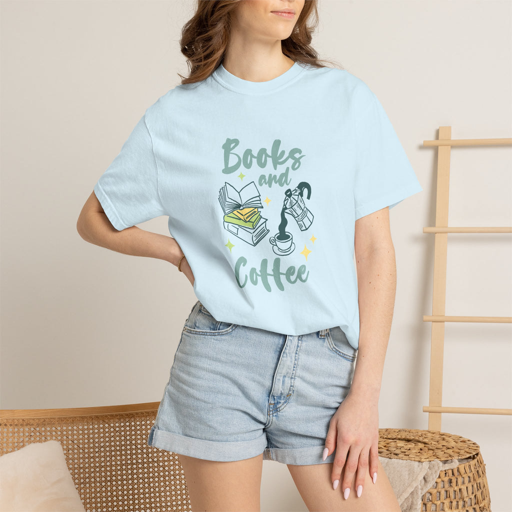 Books and Coffee, Reading, Coffee Lover Comfort Colors Tee