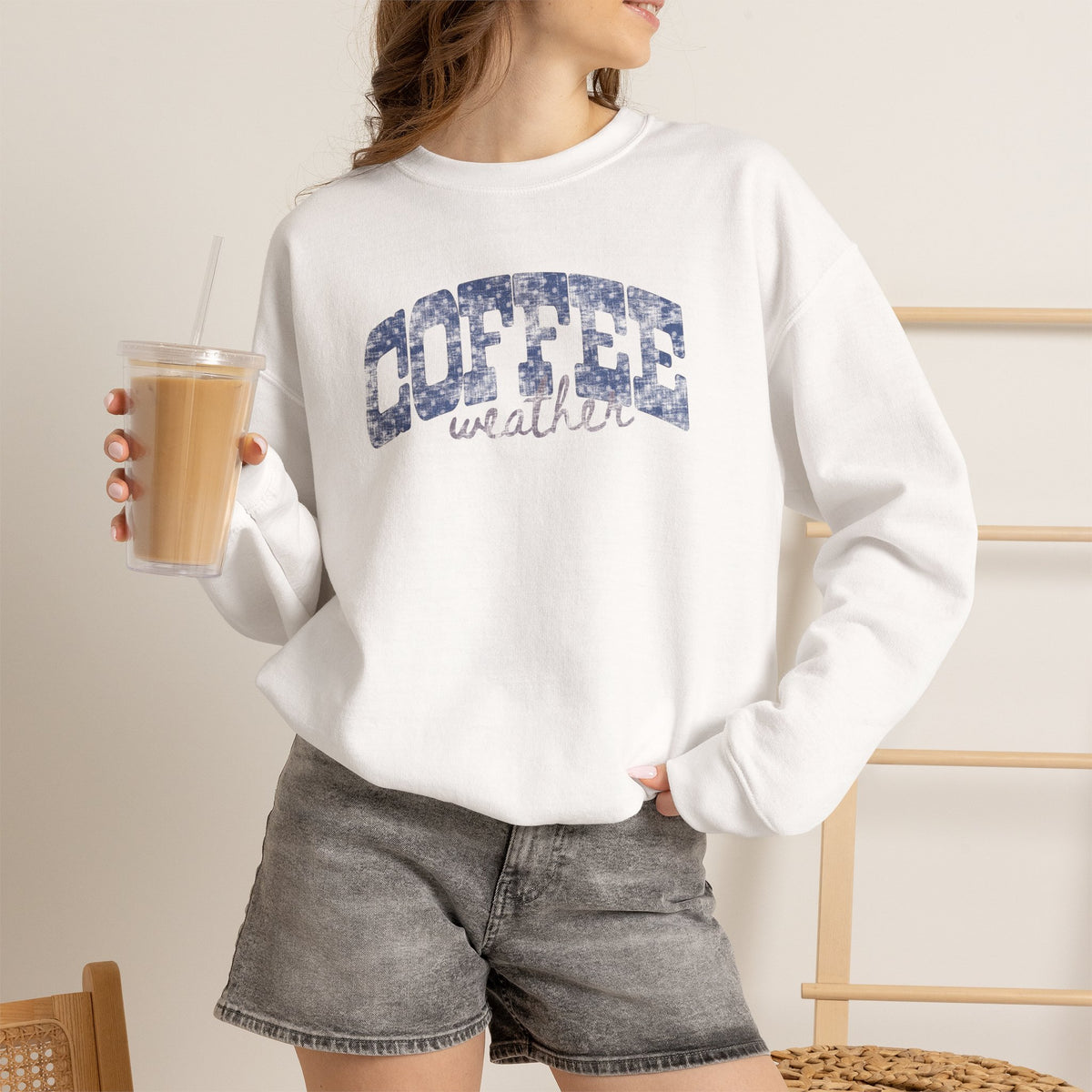 Coffee Weather Distressed Trendy Gildan Unisex Heavy Blend™ Crewneck Sweatshirt for Autumn, Fall