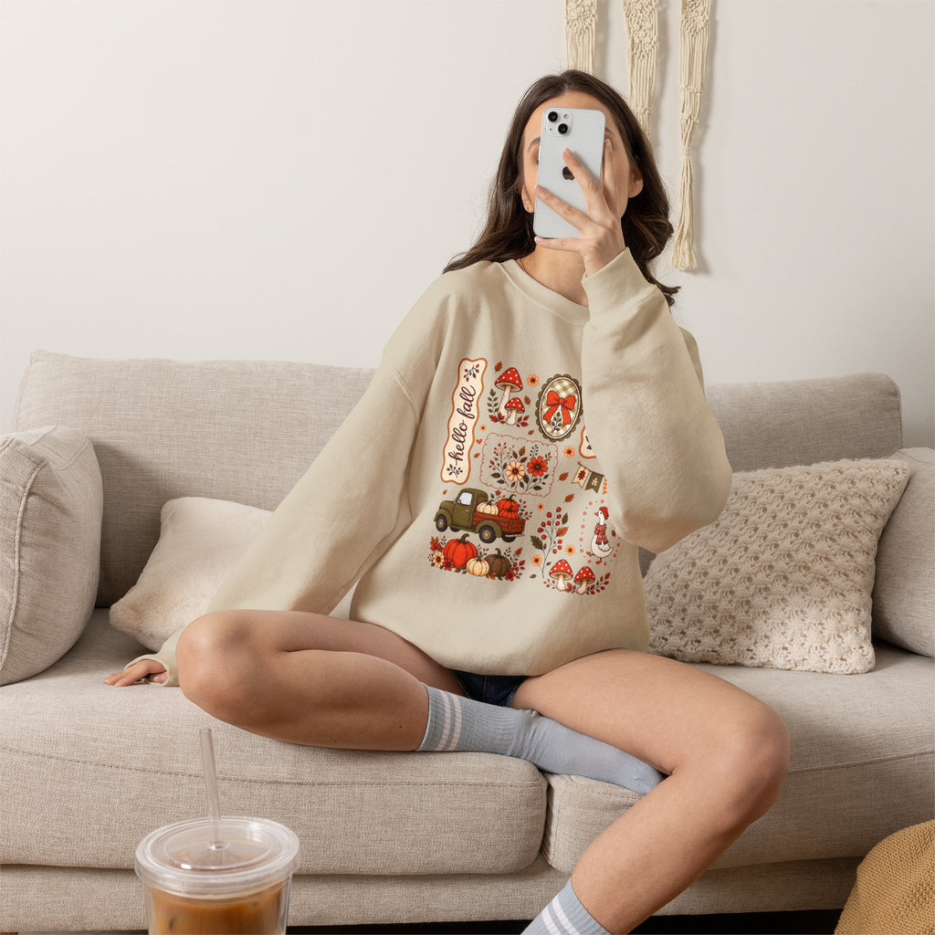 Hello Fall, Cute Autumn Collage, Gildan Unisex Heavy Blend™ Crewneck Sweatshirt