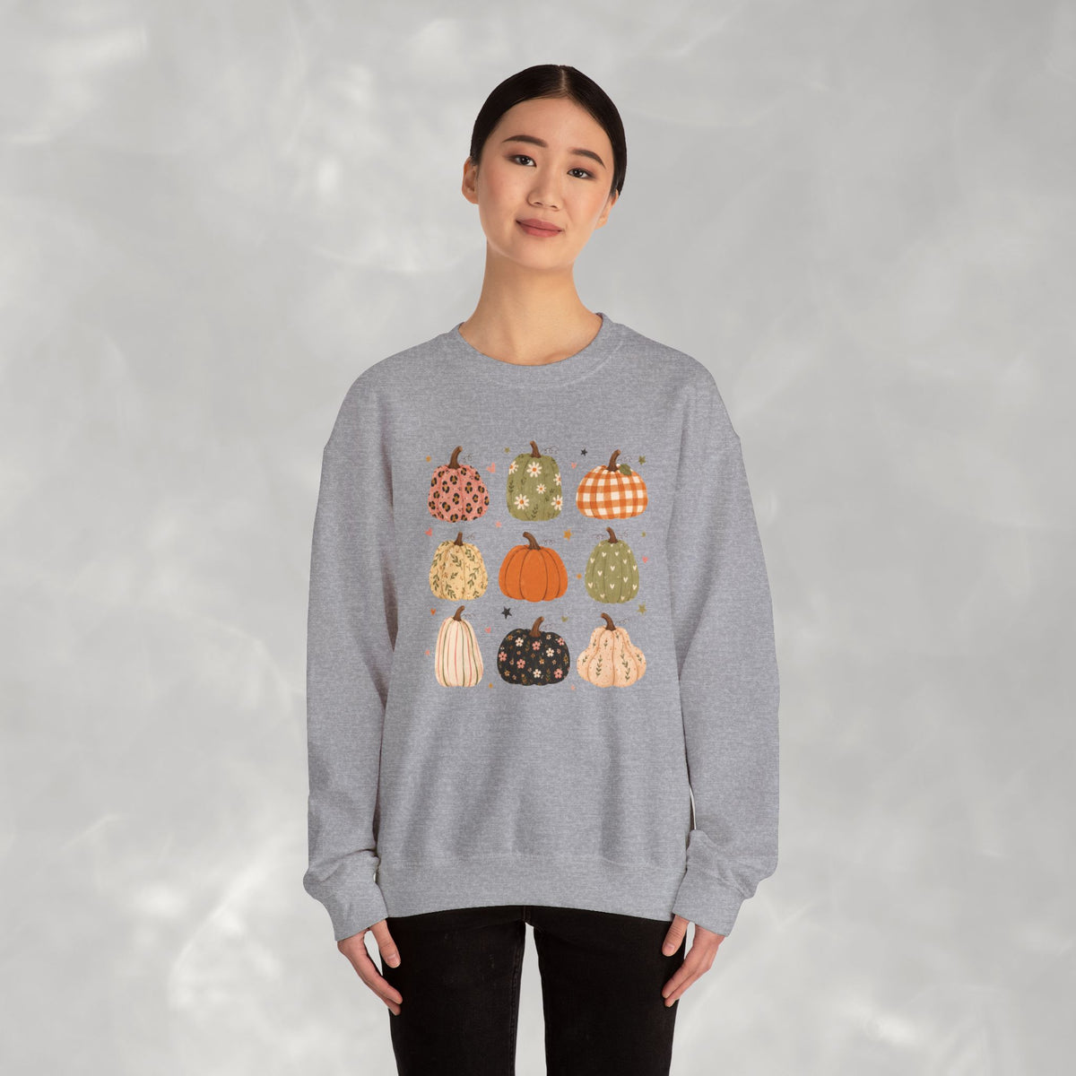 Whimsical Autumn Pumpkins Gildan Unisex Heavy Blend™ Crewneck Sweatshirt for Fall, Thanksgiving