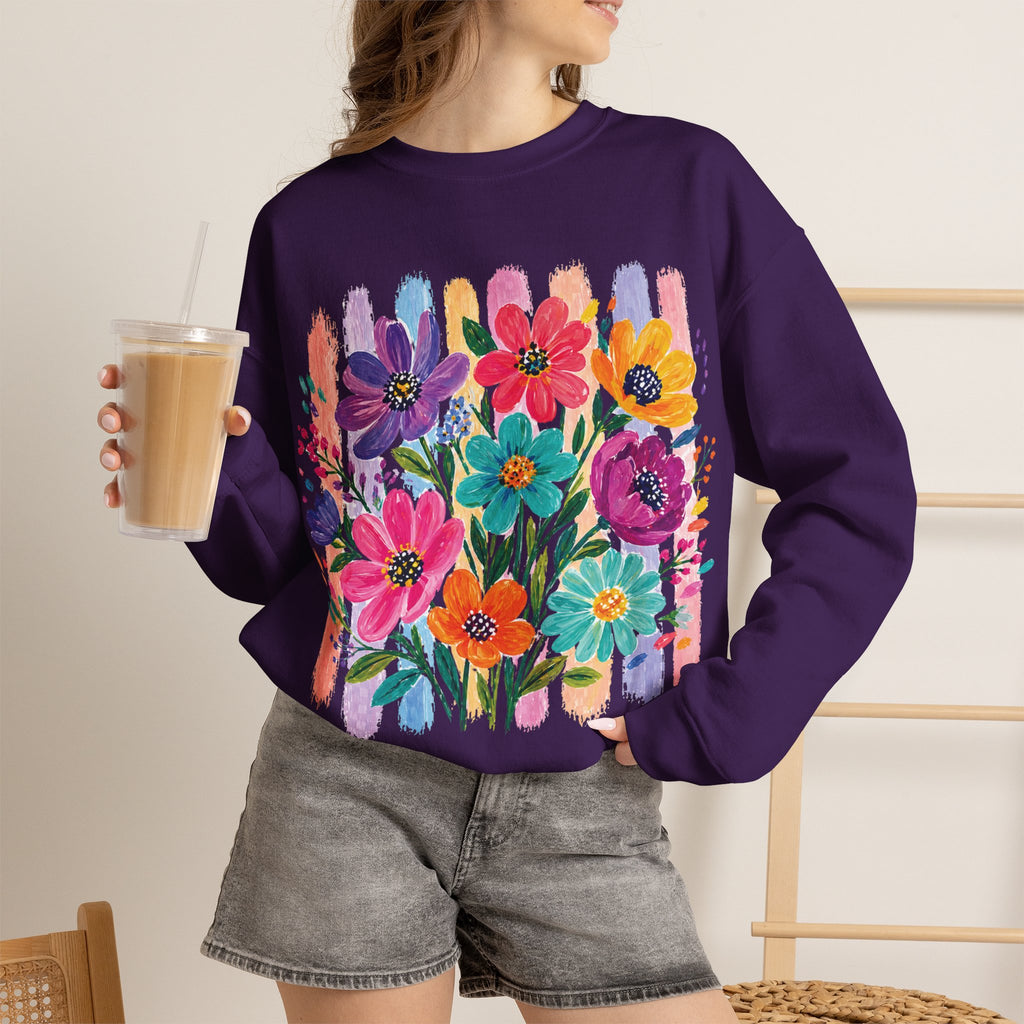 Boho Floral Striped Gildan Unisex Heavy Blend™ Crewneck Sweatshirt
