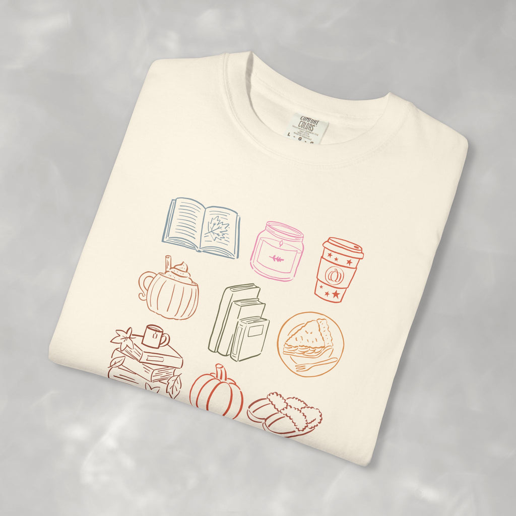 Autum Vibes, Cozy Reading, Pumpkin Spice, Hand-Drawn Doodles Comfort Colors Tee
