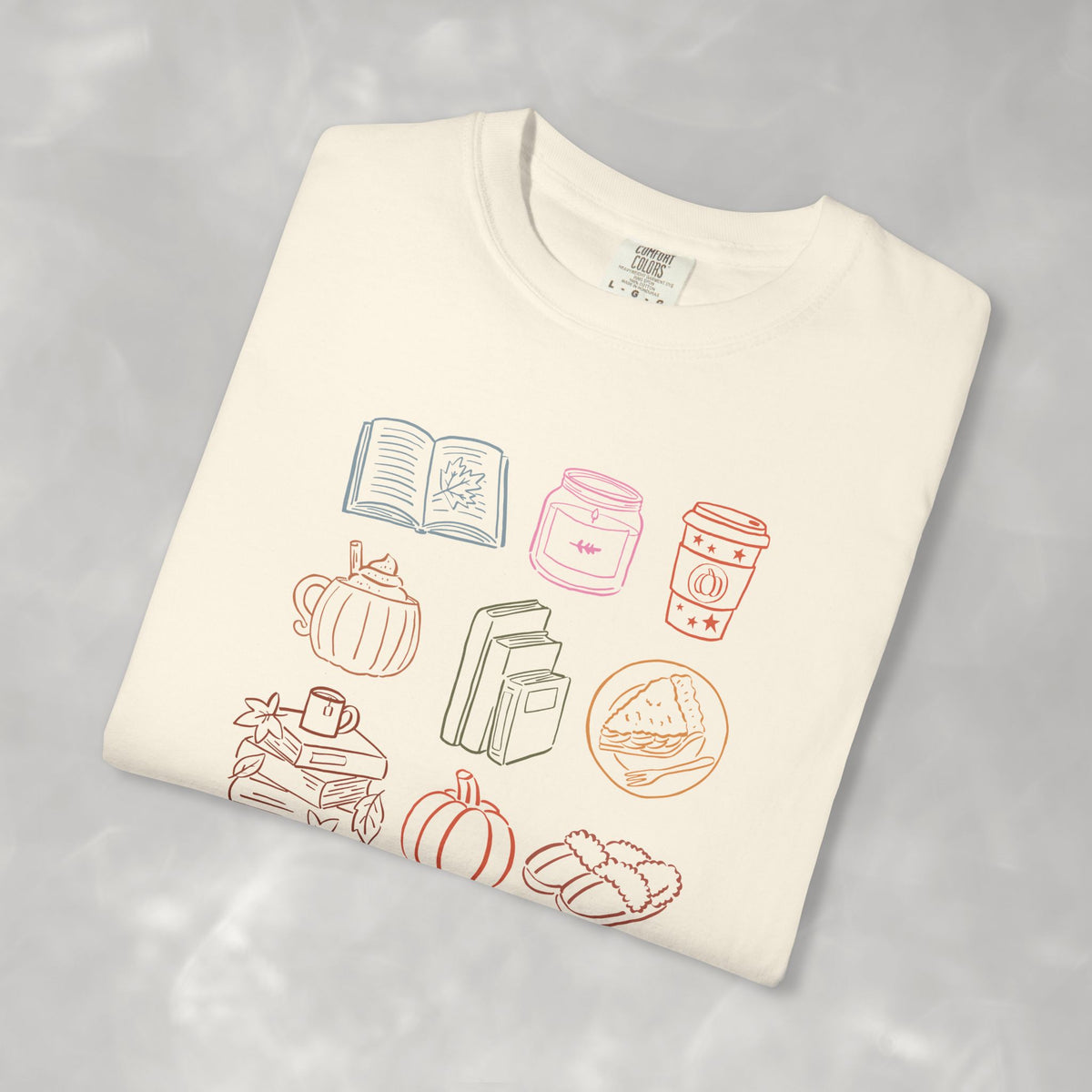 Autum Vibes, Cozy Reading, Pumpkin Spice, Hand-Drawn Doodles Comfort Colors Tee