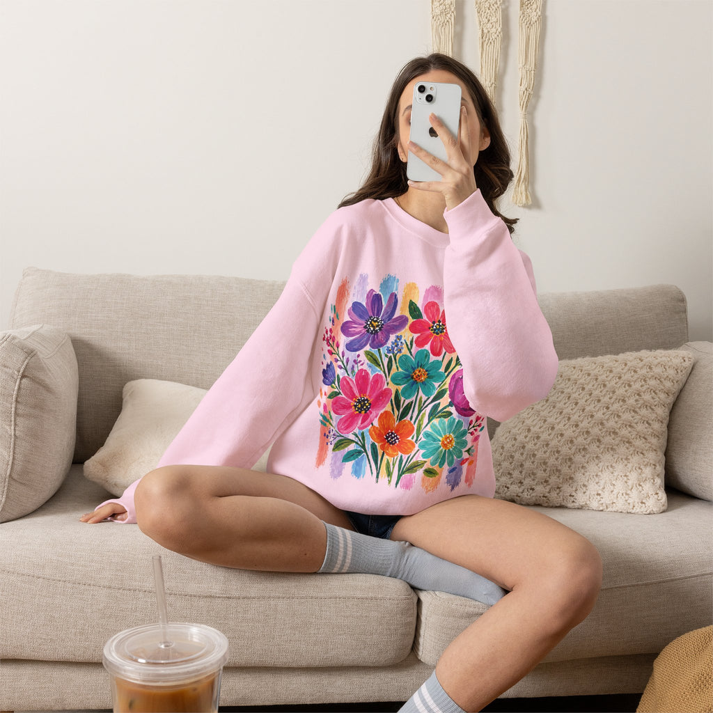 Boho Floral Striped Gildan Unisex Heavy Blend™ Crewneck Sweatshirt