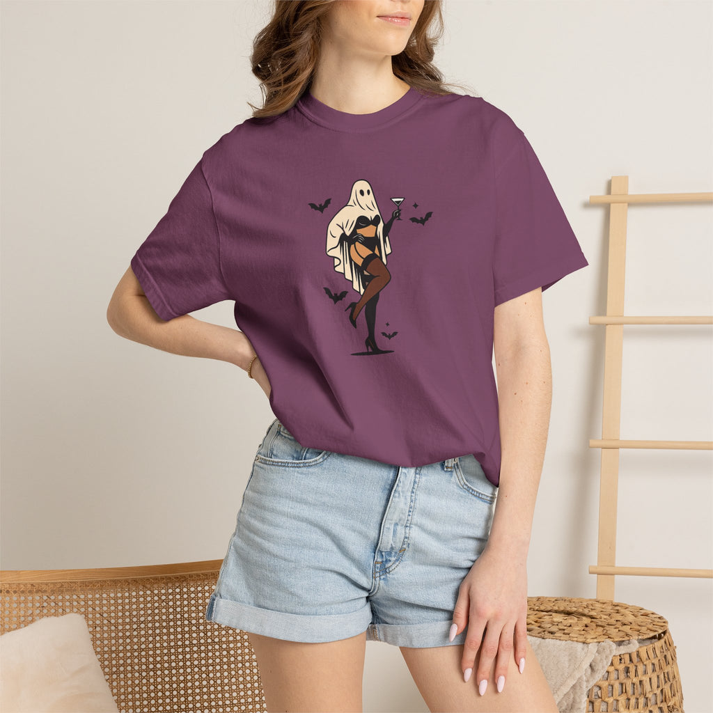 Spooky Retro Ghost Babe Unisex Comfort Colors Tee