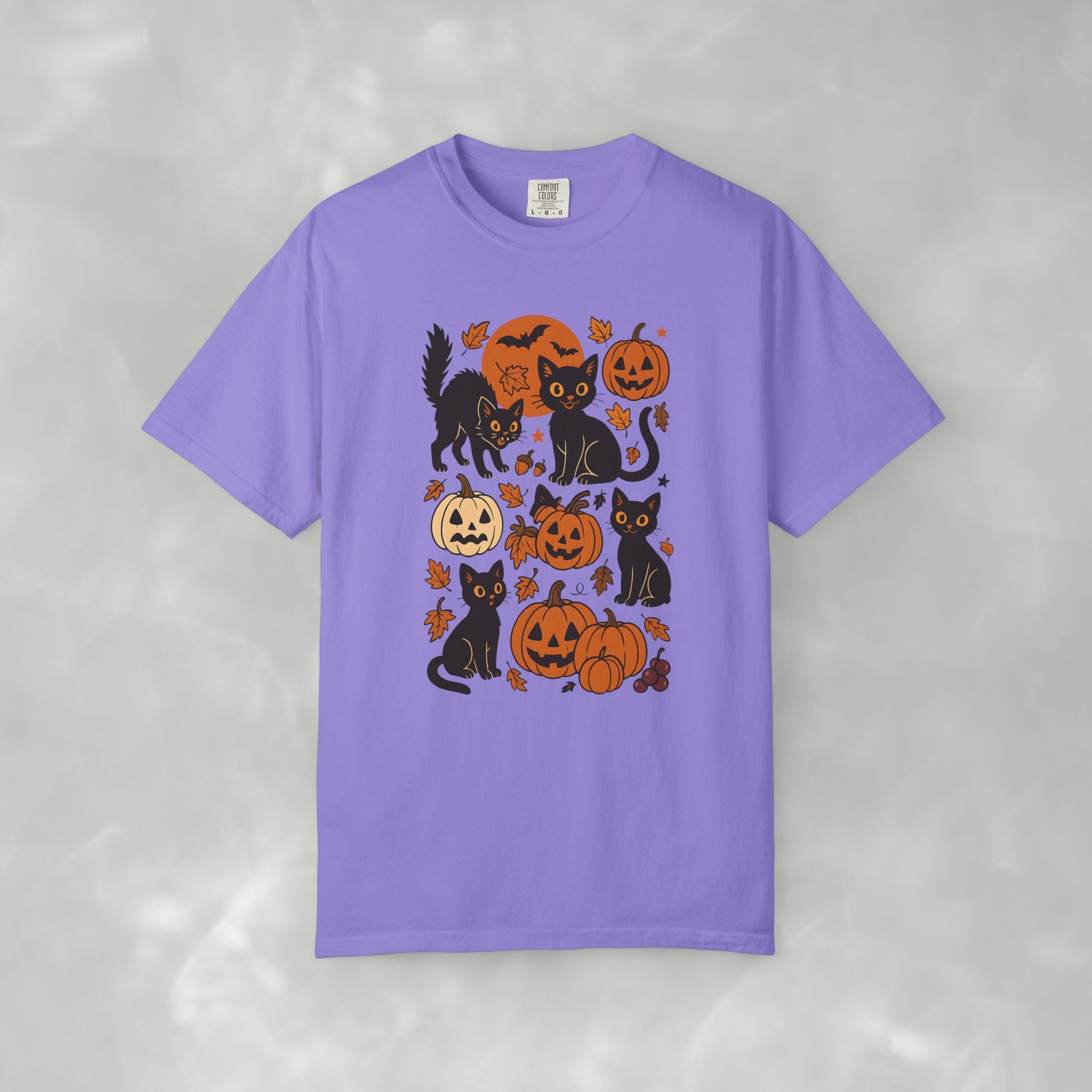 Spooky Black Cats and Jack-O-Lanterns, Unisex Comfort Colors Tee