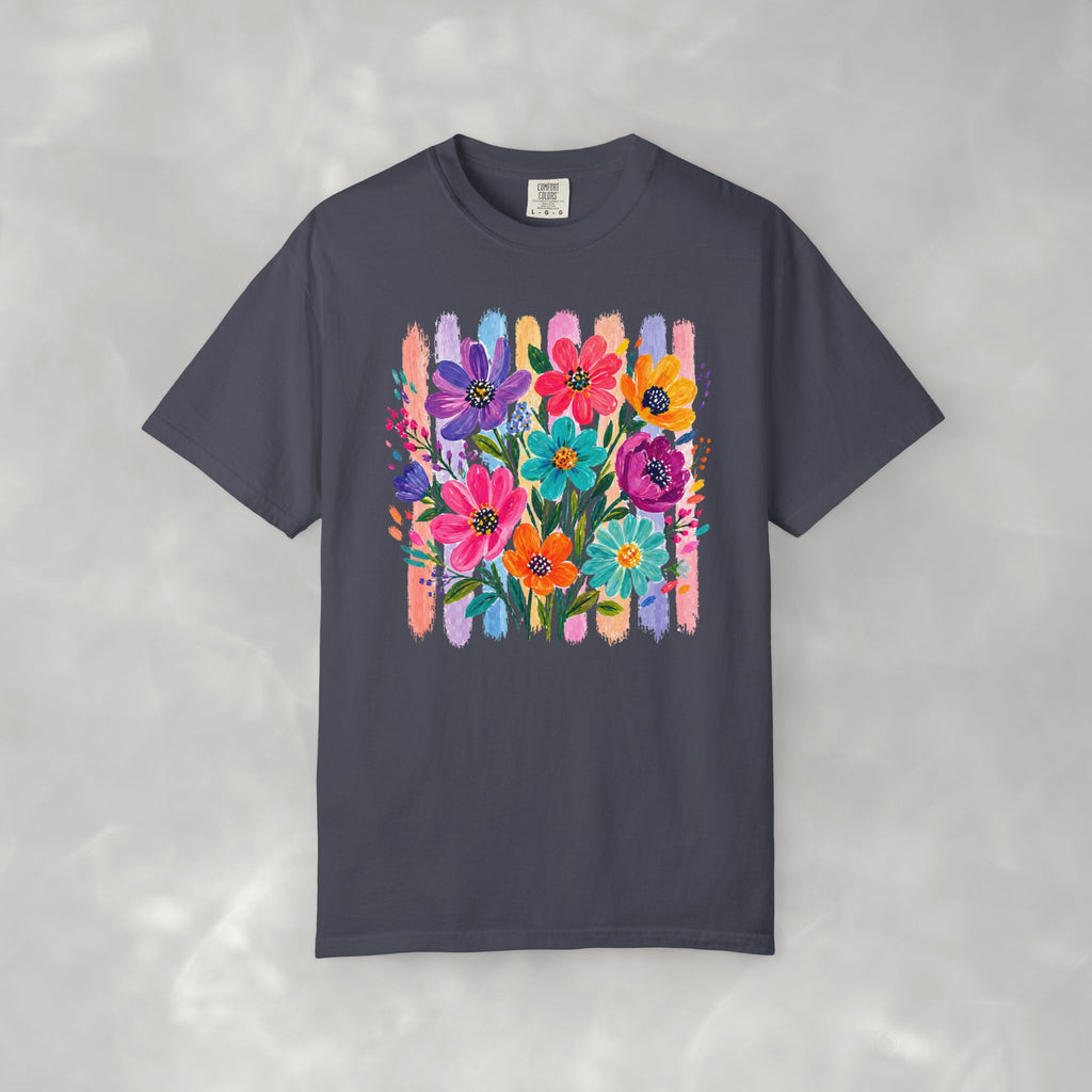 Boho Floral Stripes Comfort Colors Tee