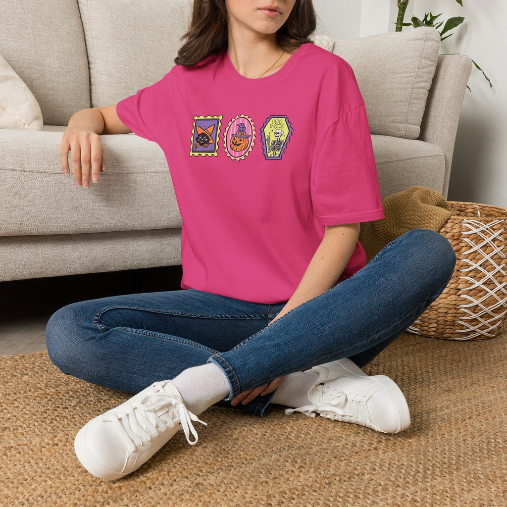Cute Halloween Spooky Stamps with Cat, Jack-O-Lanter, Skeleton, Gildan Unisex Softstyle T-Shirt