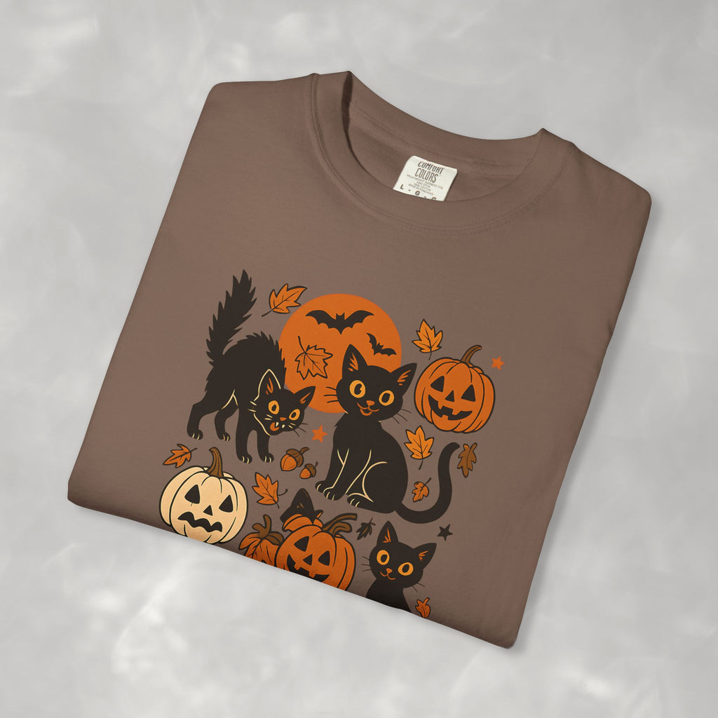 Spooky Black Cats and Jack-O-Lanterns, Unisex Comfort Colors Tee