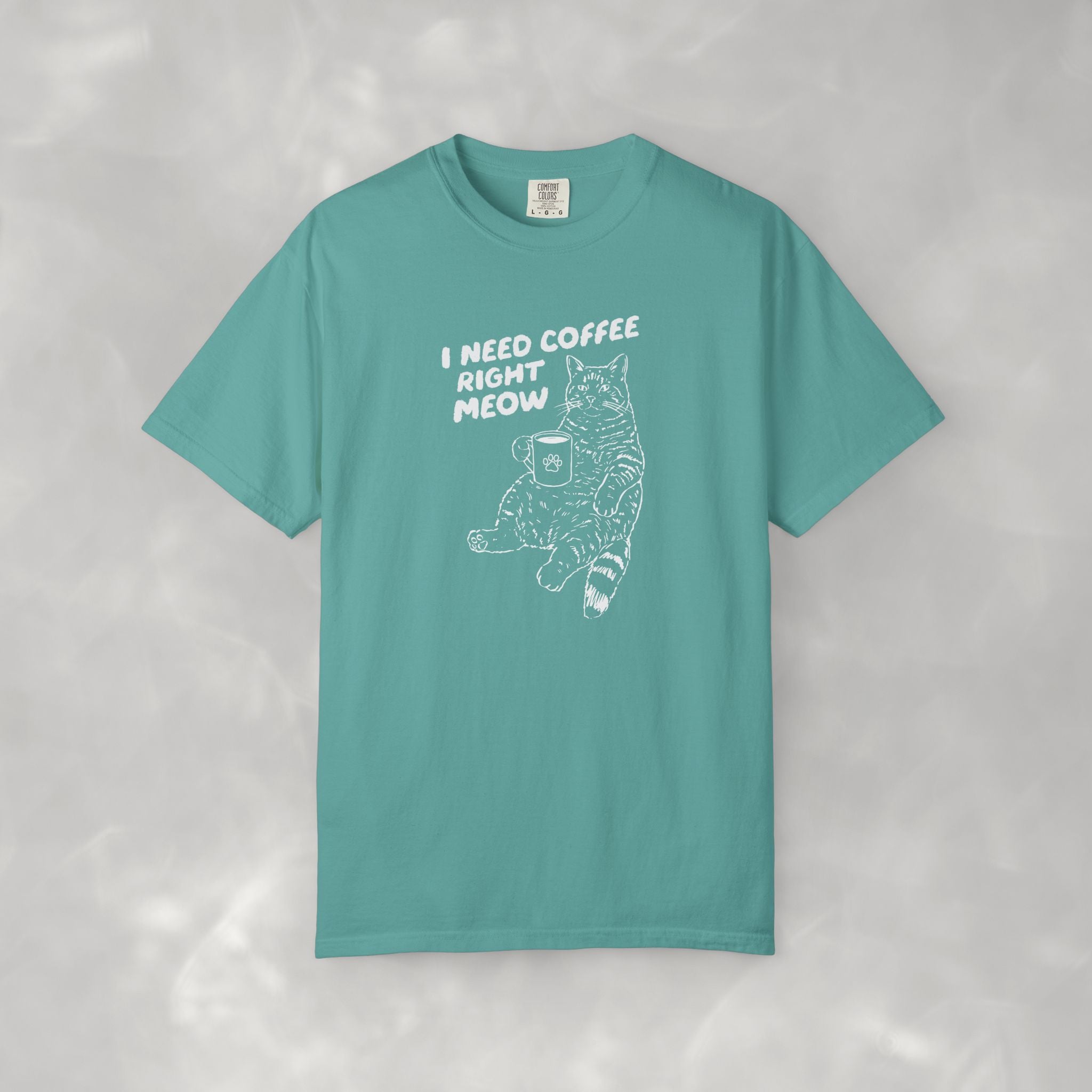 I Need Coffee Right Meow, Funny Cat, Coffee Lover Comfort Colors Tee