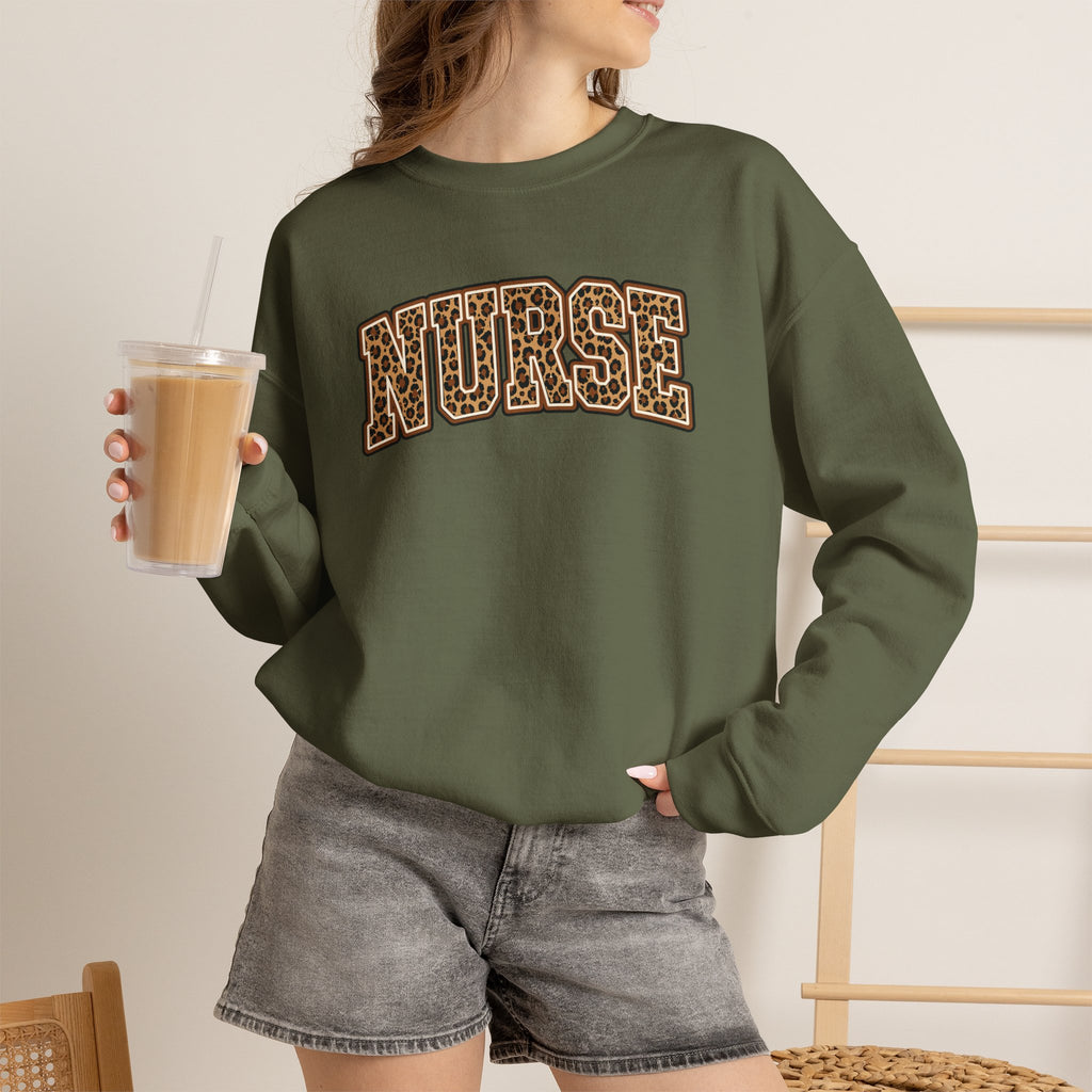 Leopard Print Varsity Nurse Gildan Unisex Heavy Blend™ Crewneck Sweatshirt