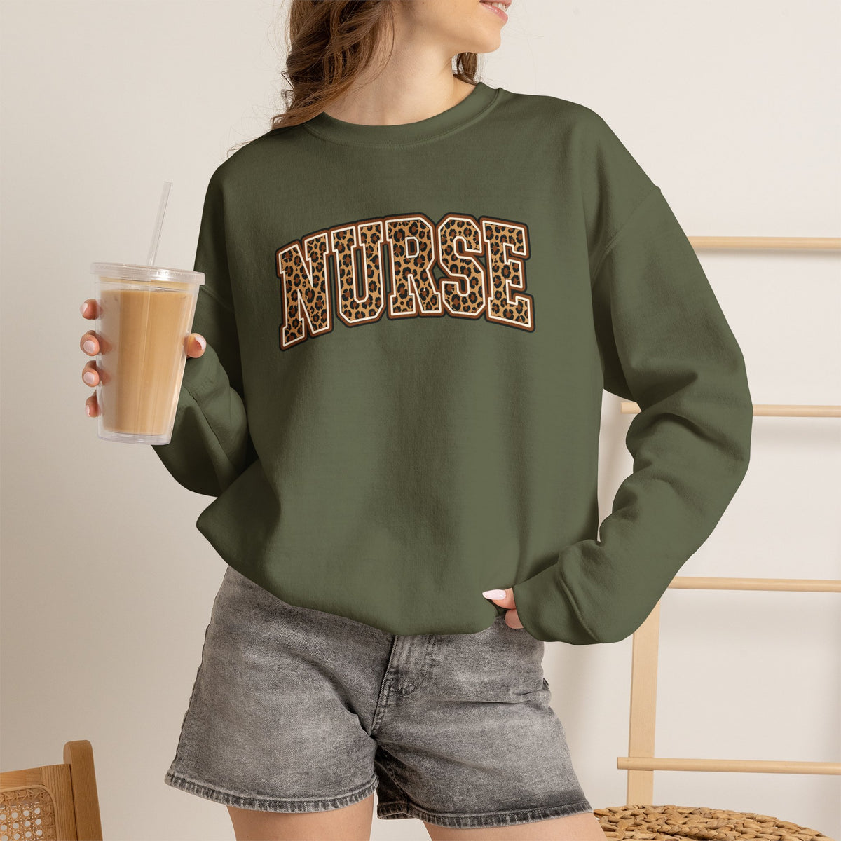Leopard Print Varsity Nurse Gildan Unisex Heavy Blend™ Crewneck Sweatshirt