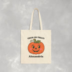 Personalized, Custom Trick-or-Treat, Halloween, Reusable Double-Sided Cotton Canvas Tote Bag for Kids