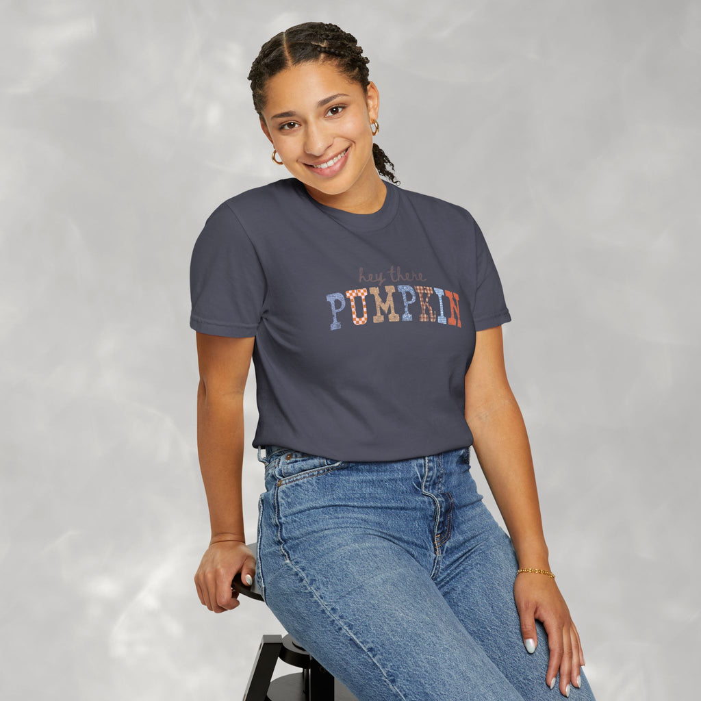 Hey There Pumpkin Distressed Comfort Colors Garment-Dyed T-shirt for Autumn, Fall, Thanksgiving