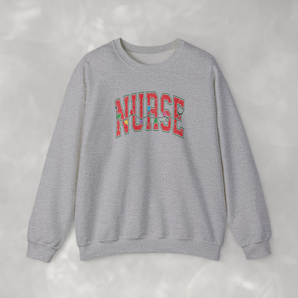 Christmas Lights Nurse Stethoscope Gildan Unisex Heavy Blend™ Crewneck Sweatshirt for RN, LPN, GN, Student Nurse