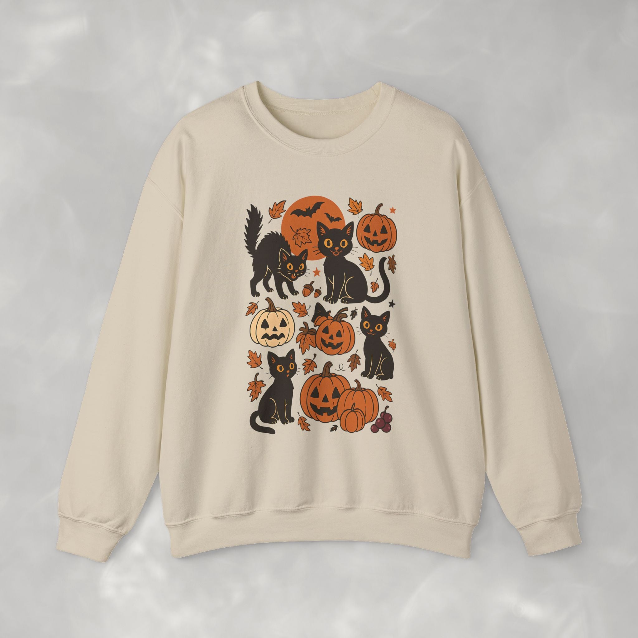 Spooky Black Cats and Jack-O-Lanterns, Gildan Unisex Heavy Blend™ Crewneck Sweatshirt