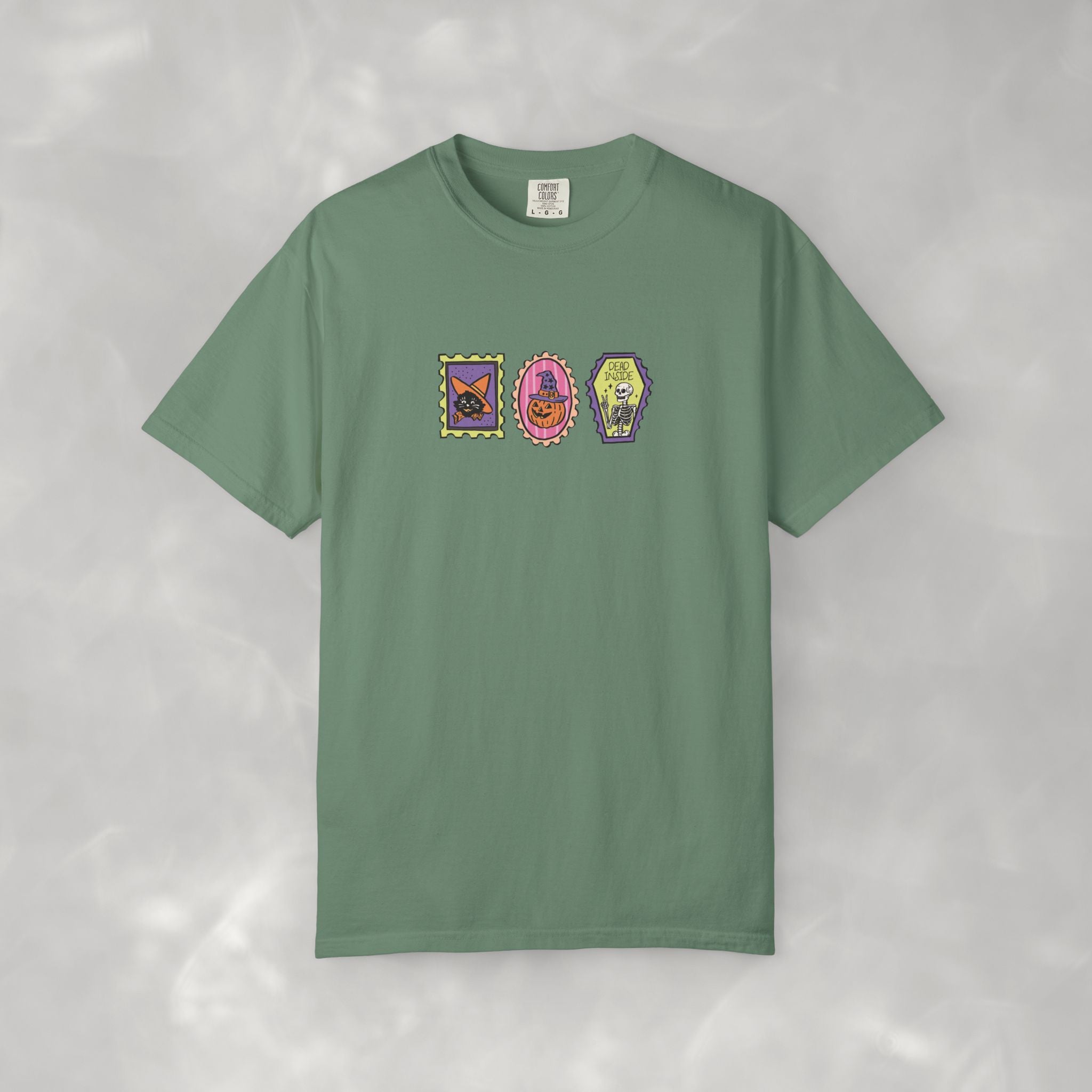 Cute Halloween Spooky Stamps with Cat, Jack-O-Lanter, Skeleton, Comfort Colors Tee