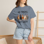 No Tricks Just Chicks, Funny Halloween Chickens in Costumes, Comfort Colors Tee