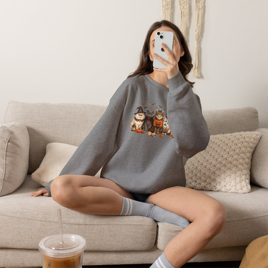 Retro Cats in Halloween Costume Gildan Unisex Heavy Blend™ Crewneck Sweatshirt