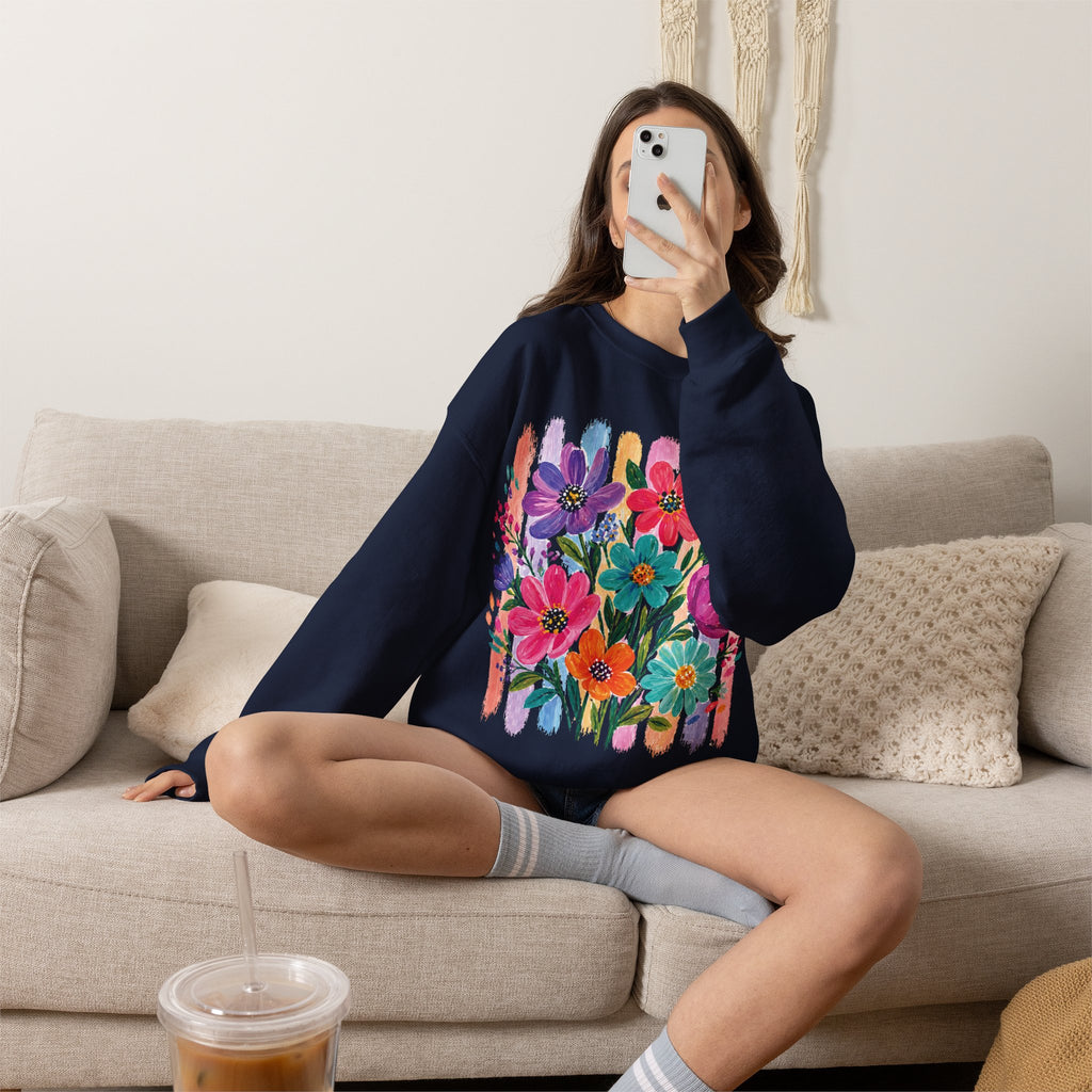 Boho Floral Striped Gildan Unisex Heavy Blend™ Crewneck Sweatshirt