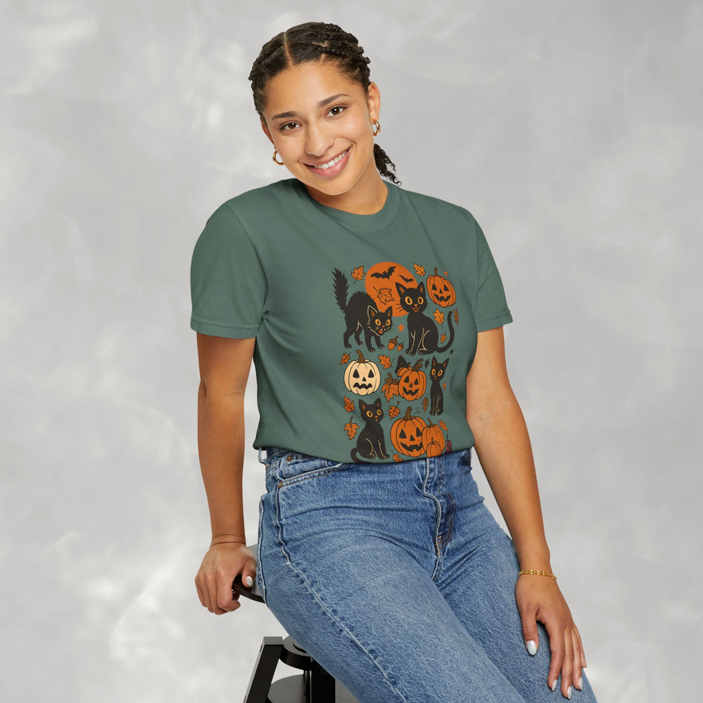 Spooky Black Cats and Jack-O-Lanterns, Unisex Comfort Colors Tee
