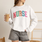 Colorful Fun Whimsical Varsity Nurse Gildan Unisex Heavy Blend™ Crewneck Sweatshirt for RN, LPN, GN, Student Nurse